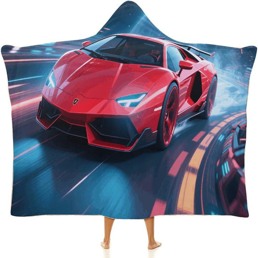 Sports Car in Space Wearable Hoodie Blanket for Women Men Fleece Blanket with Hood Oversized Warm Cozy Gifts
