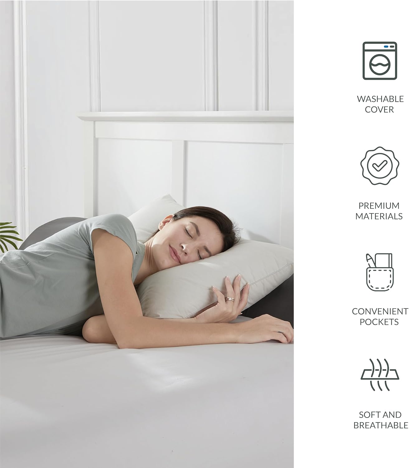 Hearth & Harbor Bed Wedge Pillow for Headboard, Bed Gap Filler King Size with Side Pockets, Headboard Wedge Pillow for Sleeping, Triangle Mattress Gap Filler 76”x10” Pillow Wedge for Headboard Gap