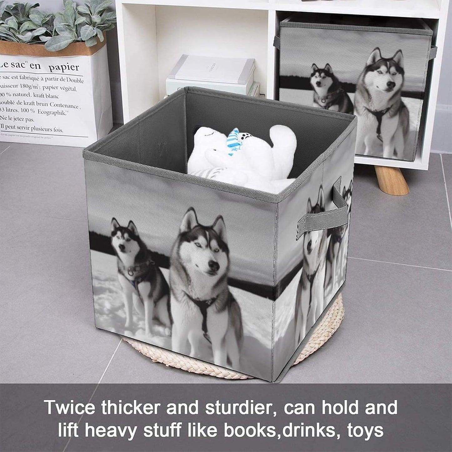 Husky Dogs Snow Storage Bins with Handles Fashion Large Storage Cubes Sturdy Foldable Storage Boxes Space-Saving Storage Baskets for Home Office Clothes Closet Organizers