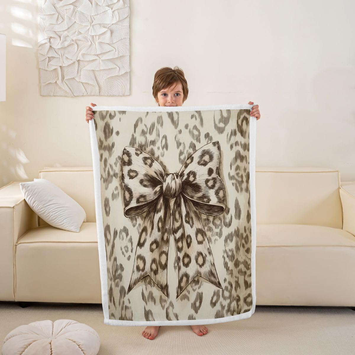 Feelyou Leopard Bow Throw Blanket Bowknot Cute Soft Fleece Sherpa Cozy Fuzzy Plush Warm Kawaii Bow Tie Fuzzy Plush Throw Baby 30"x40" for Bed Couch Living Room