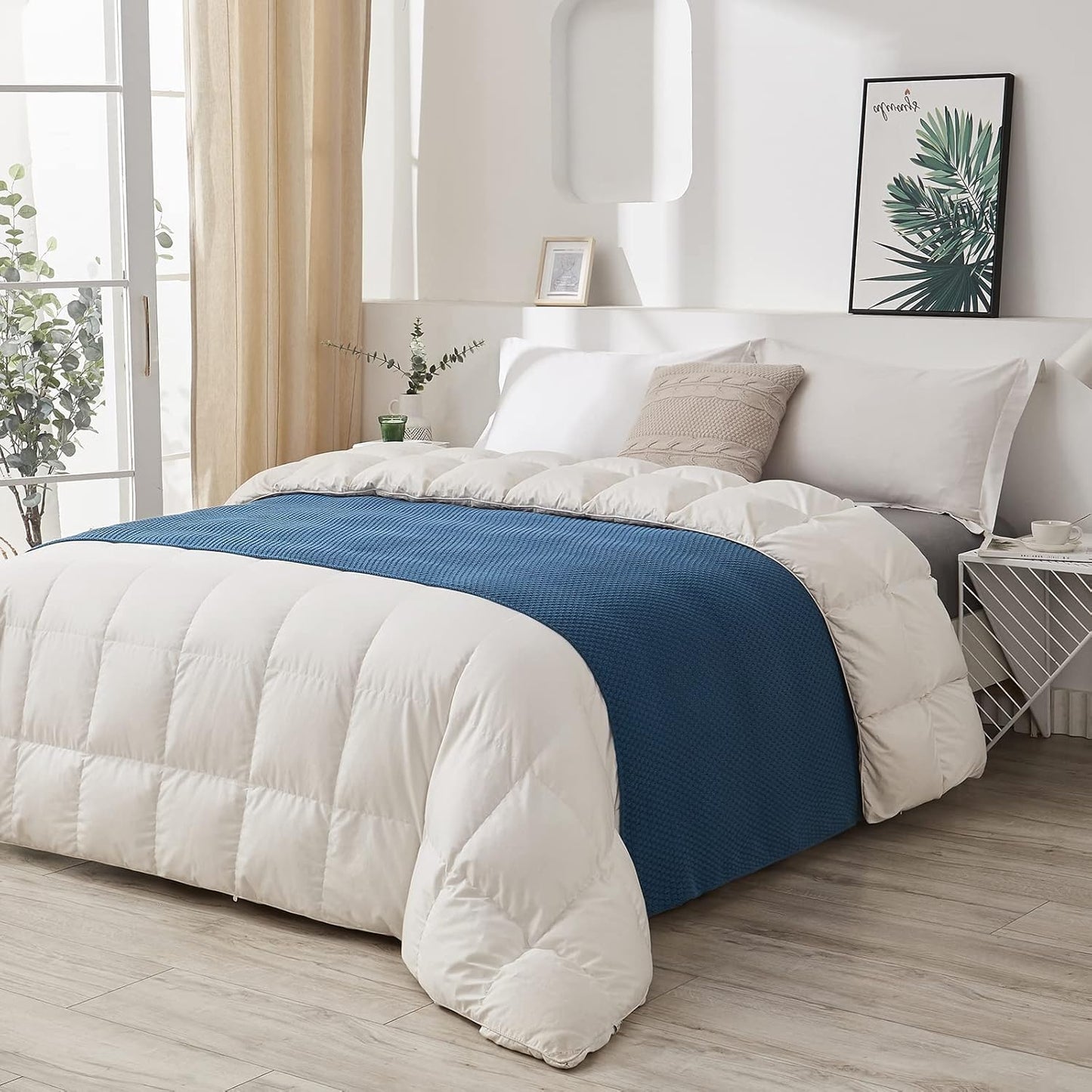 Longhui bedding Blue Knitted Throw Blanket for Couch - Soft, Cozy Machine Washable 100% Cotton Sofa Knit Blankets, Heavy 3.0lb Weight, 51 x 63 Inches, Laundry Bag Included