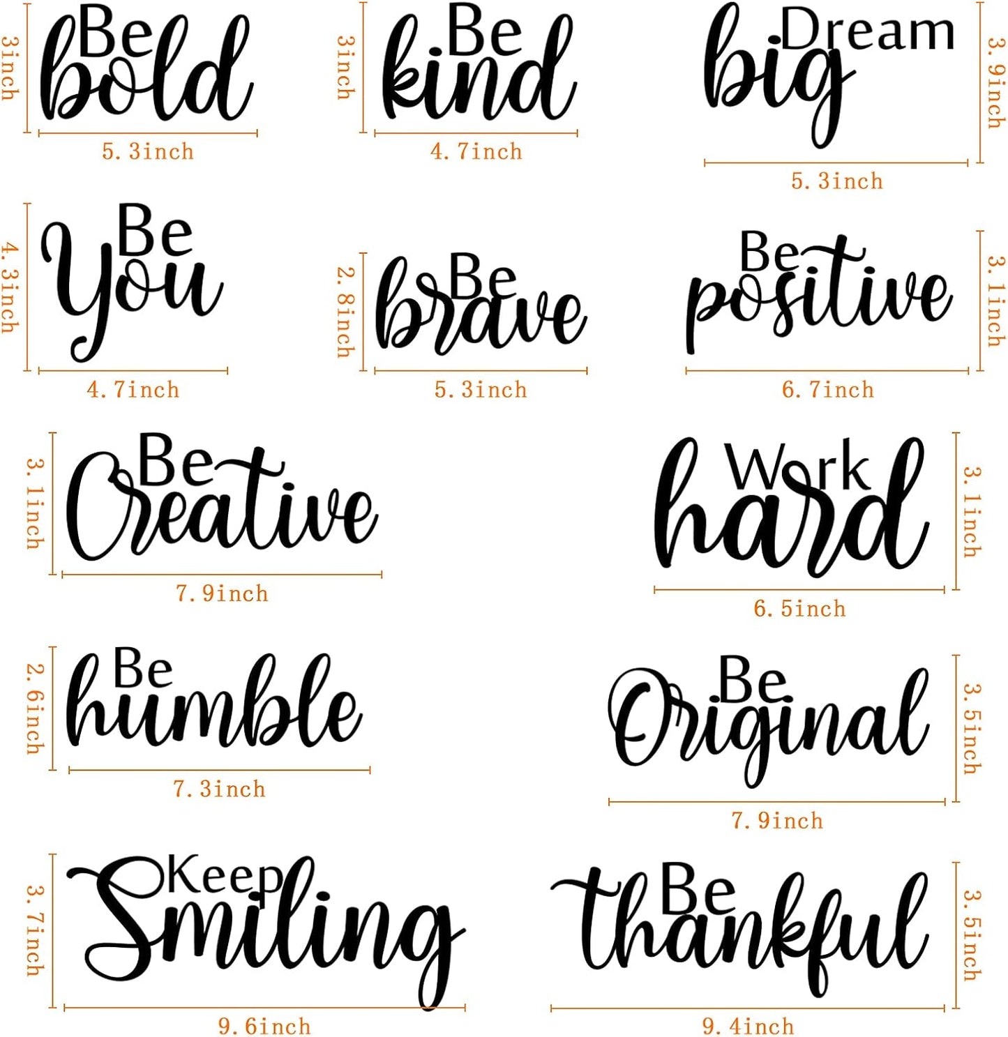Marspark 12 Pcs Inspirational Wall Decals Motivational Quote Peel and Stick Vinyl Wall Quotes Stickers Removable Positive Saying Mirror Decals for Office Nursery Offices Teen Dorm Classroom, Black