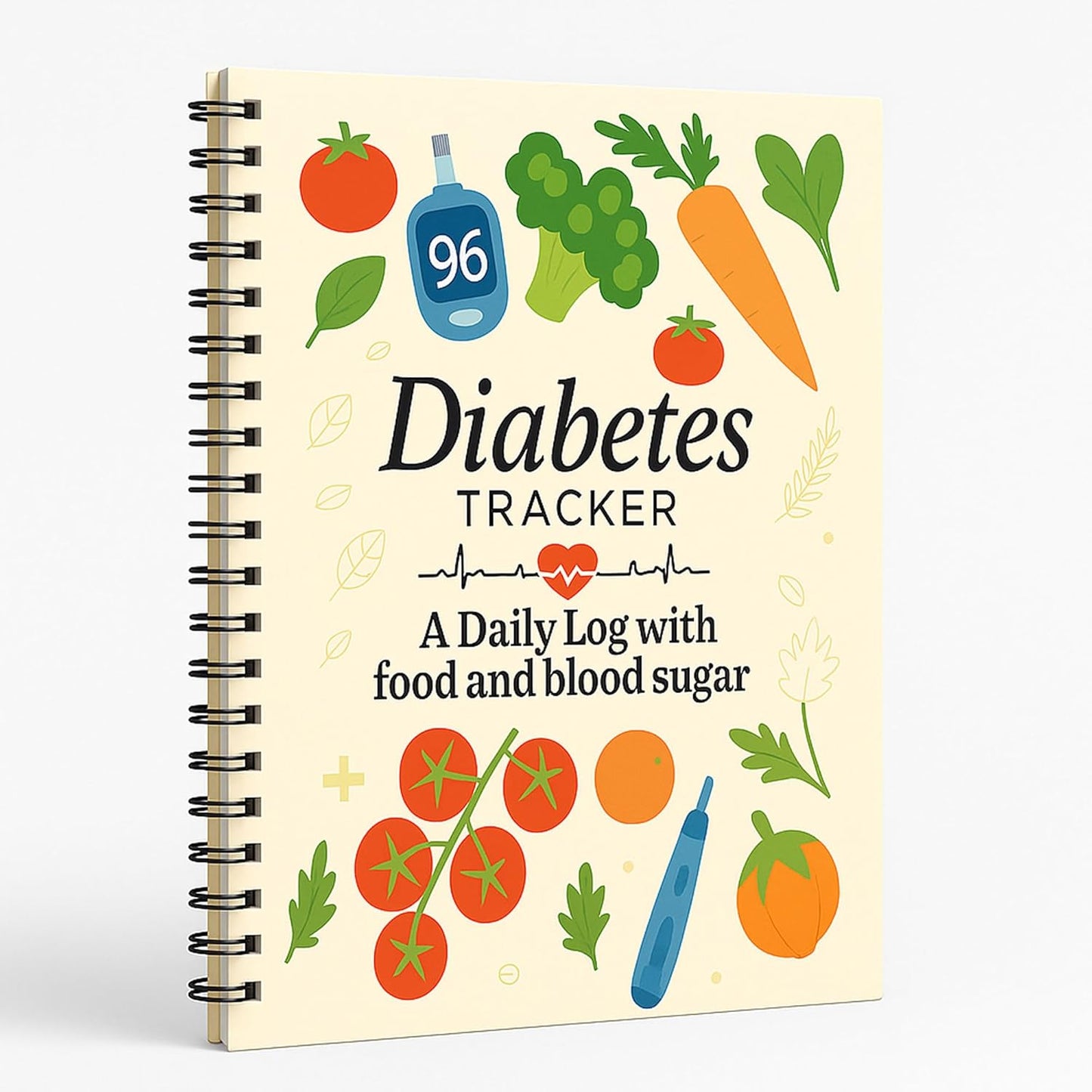 Diabetes Log Book for Blood Sugar, Glucose & Insulin Tracking – A4 Spiral Diabetic Journal with Food List, Daily Meal Planner, Carb & Calorie Tracker, Type 1 & Type 2 Diabetes Health Record Notebook