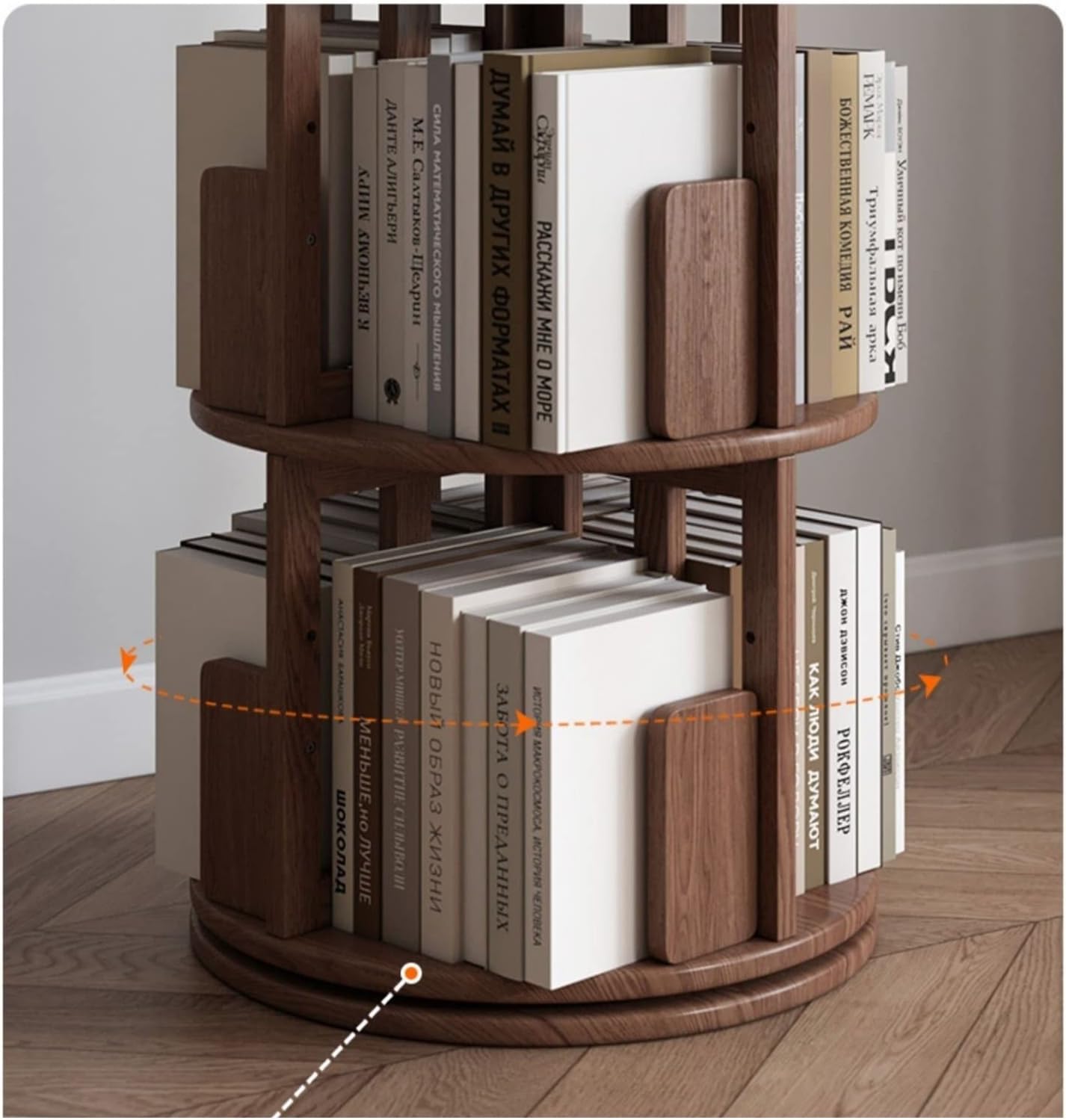 Round Solid Wood Rotating Bookshelf Corner Bookcase, Floor-to-Ceiling Storage Rack for Living Room Picture Book Rack MINGPING (Size : 45.5x45.5x161.5cm Log Color) ()