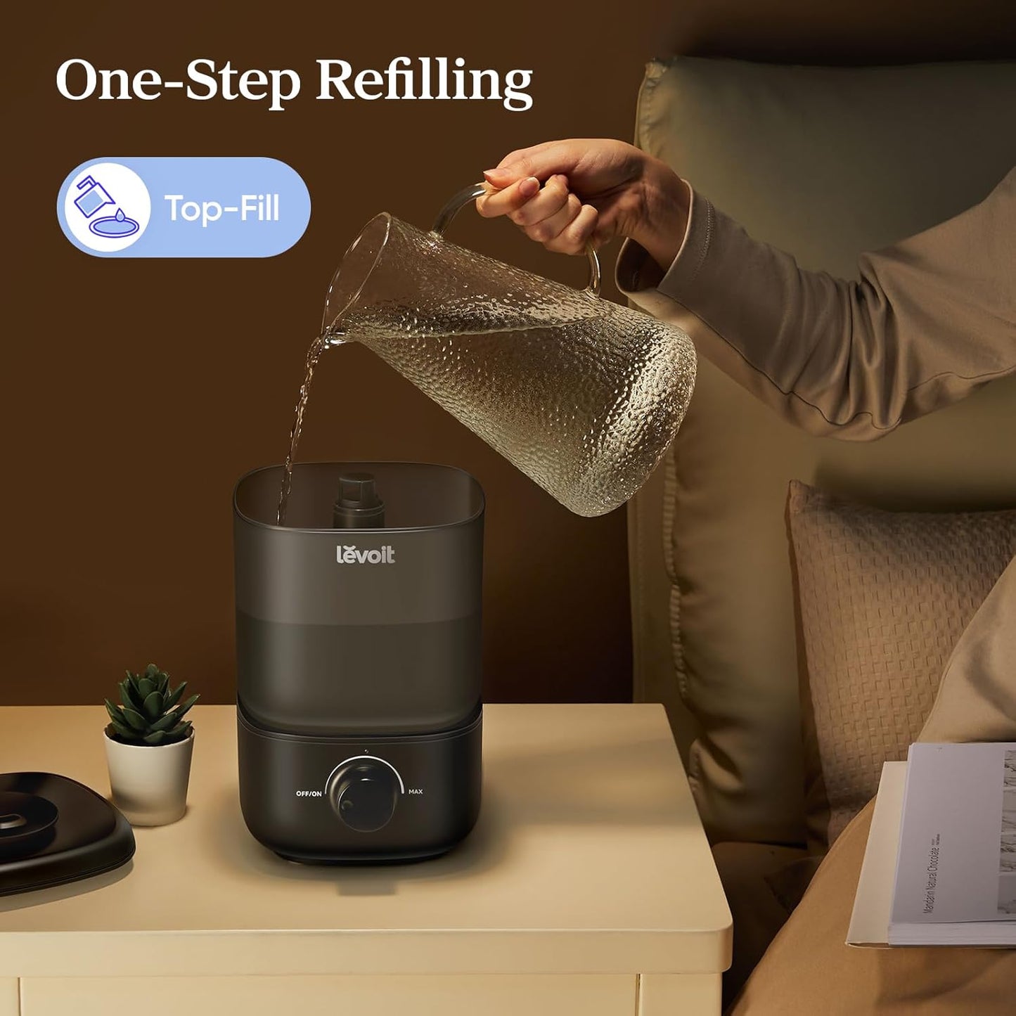 LEVOIT Classic 160 Top-Fill Ultrasonic Cool Mist Humidifier, Super Easy to Fill and Clean, Quiet Operation for Bedroom Home Baby & Plants, Auto Shut-off for Safety, 360° Rotating Nozzle, 2.5L, Black