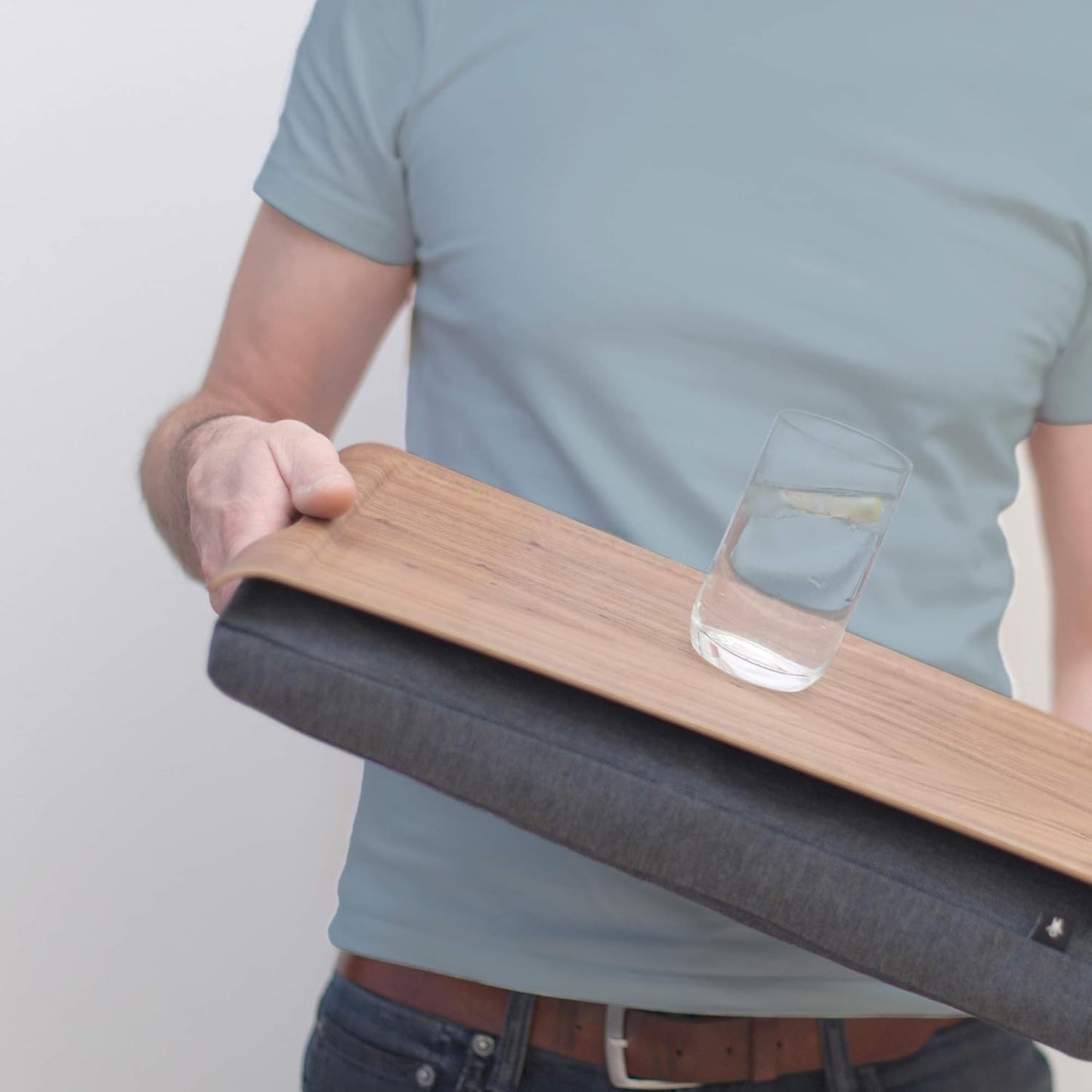 Mini Multi-Purpose Laptray, Anti-Slip, Walnut Wood, Salt and Pepper Gray Cushion
