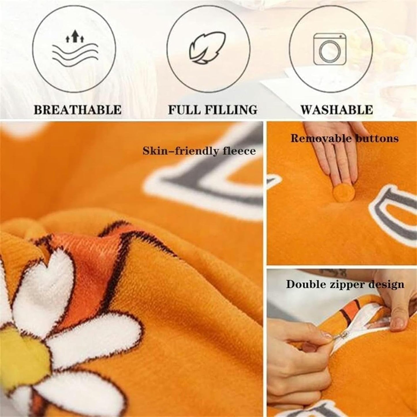 Large Bed Rest Positioning Support Pillow, Removable Day Bunk Bed Wedge Headboard Reading in Bed Bolster Lumbar Cushion Bed Rest Pillows(Orange,180x70cm)