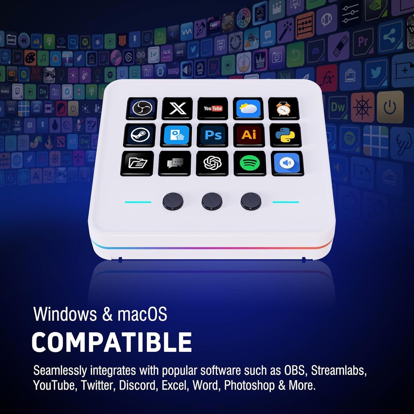Macro Keypad, Stream Controller Deck Gaming Streaming Shortcut Keyboard, 18 Programmable Keys Customizable Visual AI Pad USB Soundboard for OBS, YouTube, Desk Office Setup, Laptop, PC, Mac