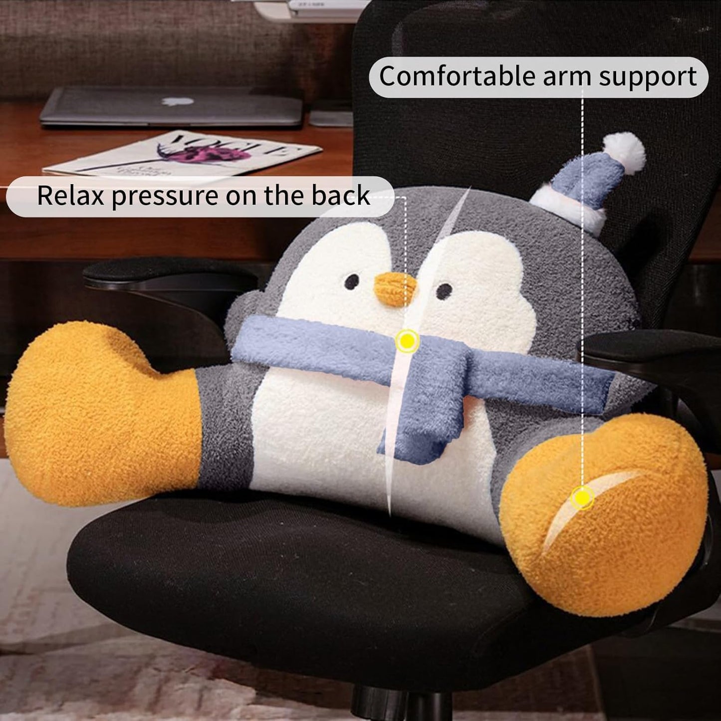 Reading Pillow for Bed,Backrest Pillow for Sitting in Bed,Back Support Cushion,Penguin Reading Pillow for Sofa (Gray, L: 31 * 17inches)
