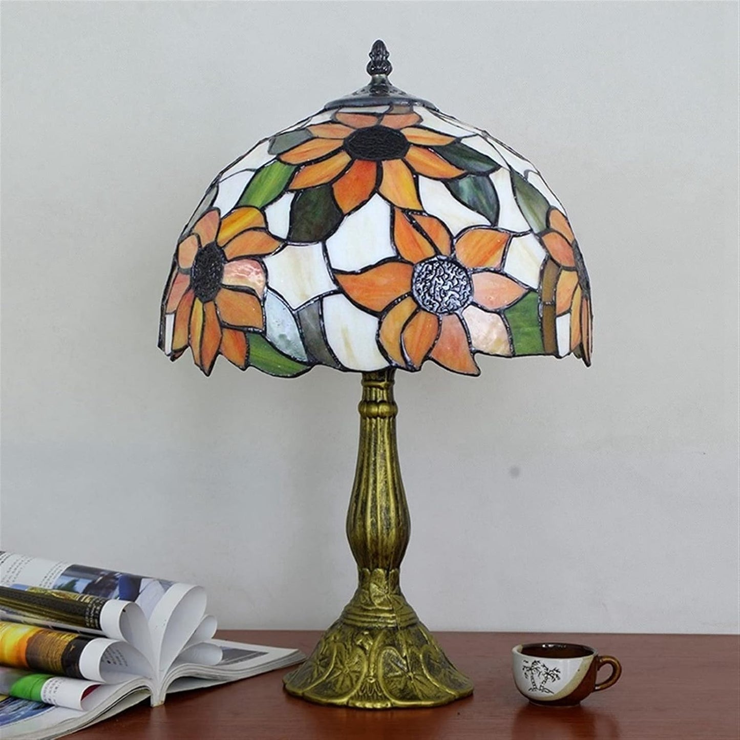 Tiffany Lamp Stained Glass Lamp Sunflower Yellow Bedroom Table Lamp Reading Desk Light for Bedside Living Room Office Dormitory Dining Room Decorate Gift 12x12x18 Include Light Bulb