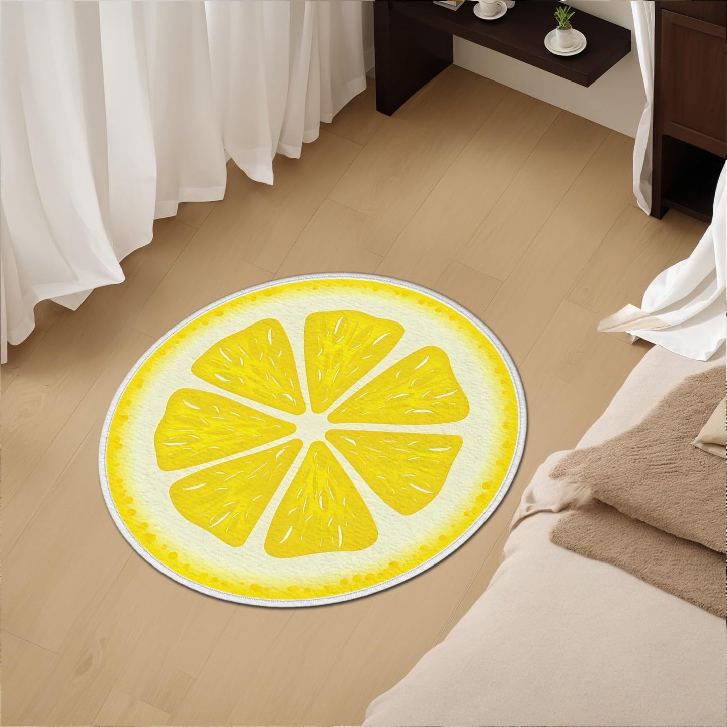 Lemon Bath Rug,Fresh Fruit Design Round Carpet Non-Slip Floor Mat,Soft Absorbent Shaped Area Rugs,Doormats Decor for Women Adults Bathroom Bedroom Bathtub,Summer Ideal Gifts,21.26x21.26in