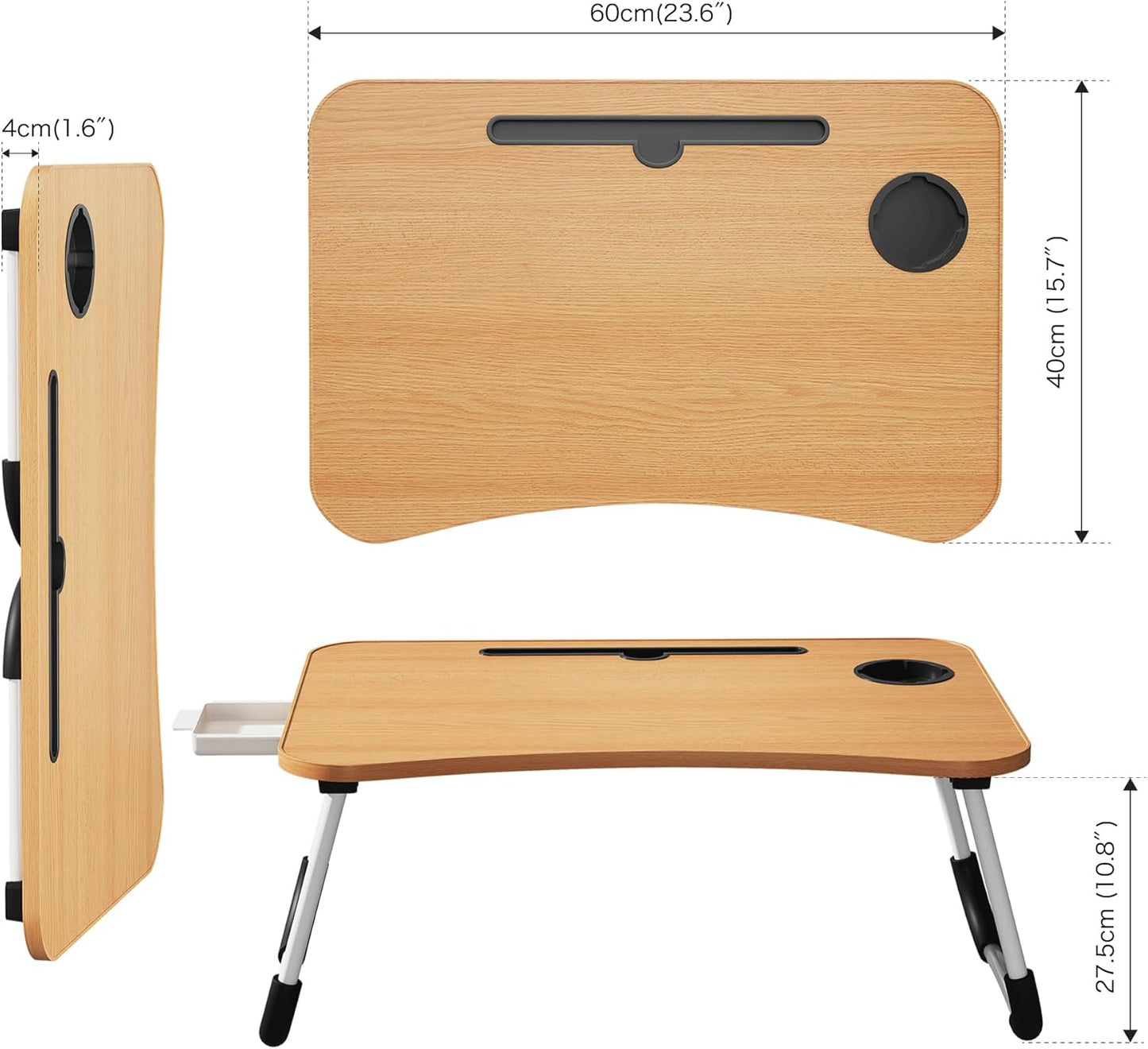 Lap Desk Bed Trays for Eating and Laptops Breakfast in Bed Tray for Sofa/Couch/Study/Reading/Writing with Cup Holder/Drawer On Low Sitting Floor Large Portable Foldable (Walnut Beige)