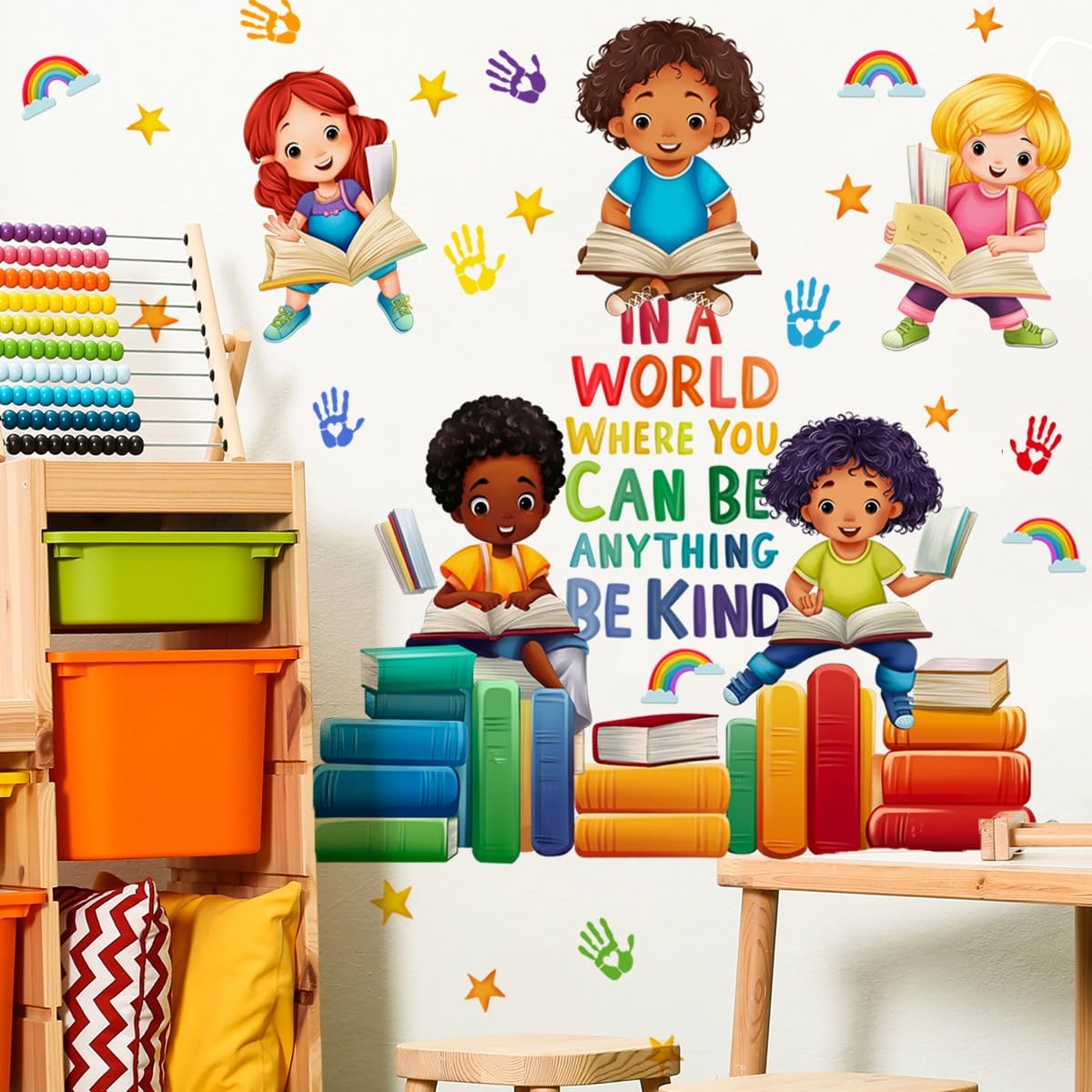 Runtoo Colorful Kids Equality Wall Decals Inspirational Quotes Book Wall Stickers Positive Saying Lettering Wall Decor for Nursery Reading Room Classroom Playroom Daycare Bedroom