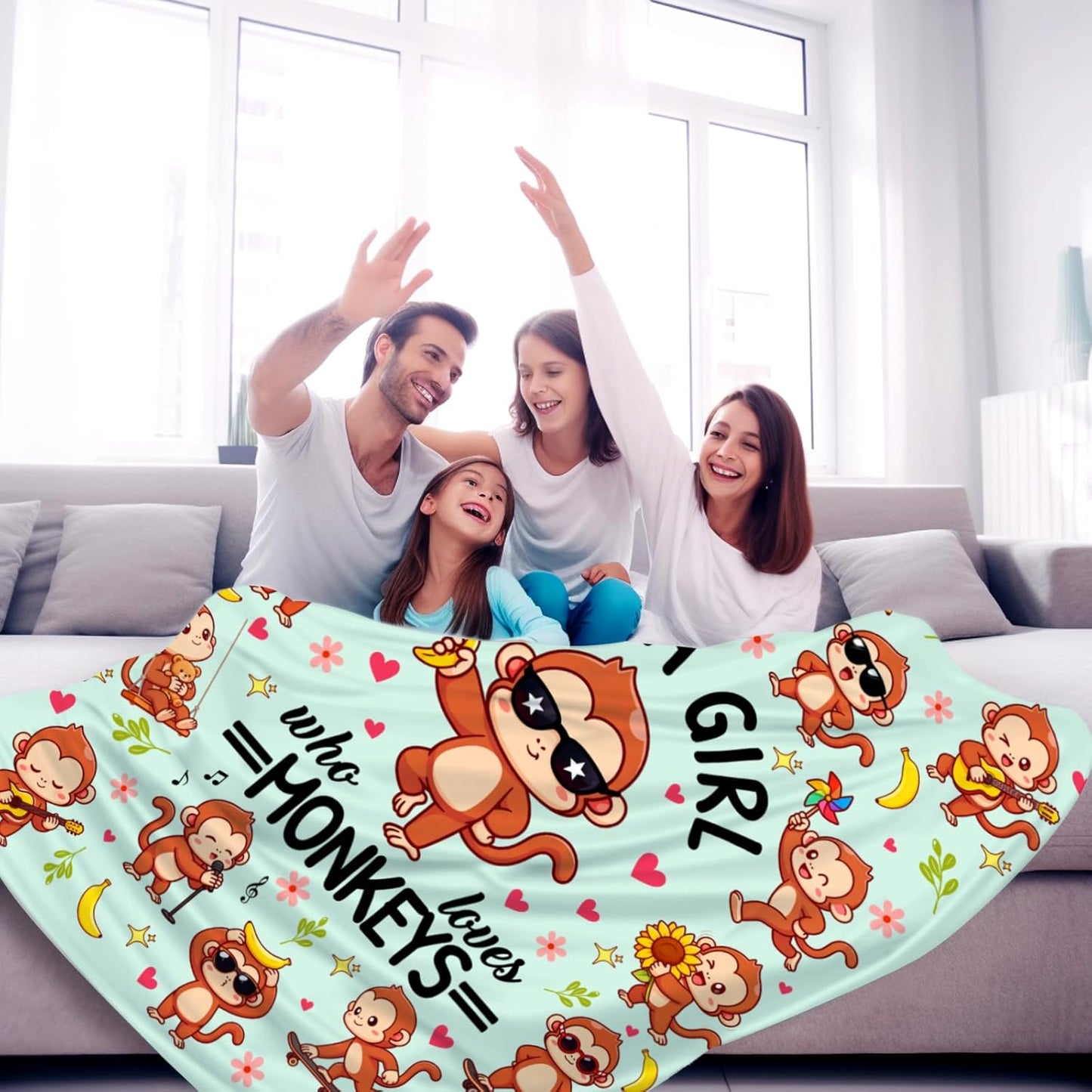 Monkey Blanket Gifts for Monkey Lovers Grils Women Cozy Flannel Monkeys Theme Throw Blankets Bedding Decor Gifts for Kids Adults 50"x40"
