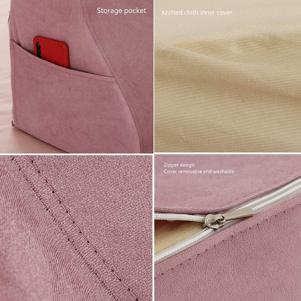 Memory Foam Bed Wedge Pillow for Sleeping Or Reading Leg Elevation Back Support 3 Colors (Colour: Pink Size: 60x55x30cm) (Gray 60x55x30cm)