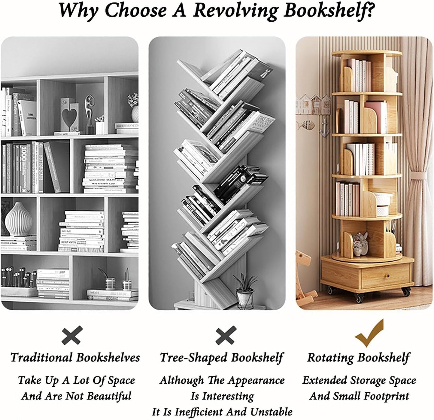 5 Tier Rotating Bookshelf 360 Display With Wheels Spinning Bookshelf Tower For Adult Floor Standing Bookcase Dtorage Rack With Drawer Circular Bookshelf Rotating For Living Room Study Room Office