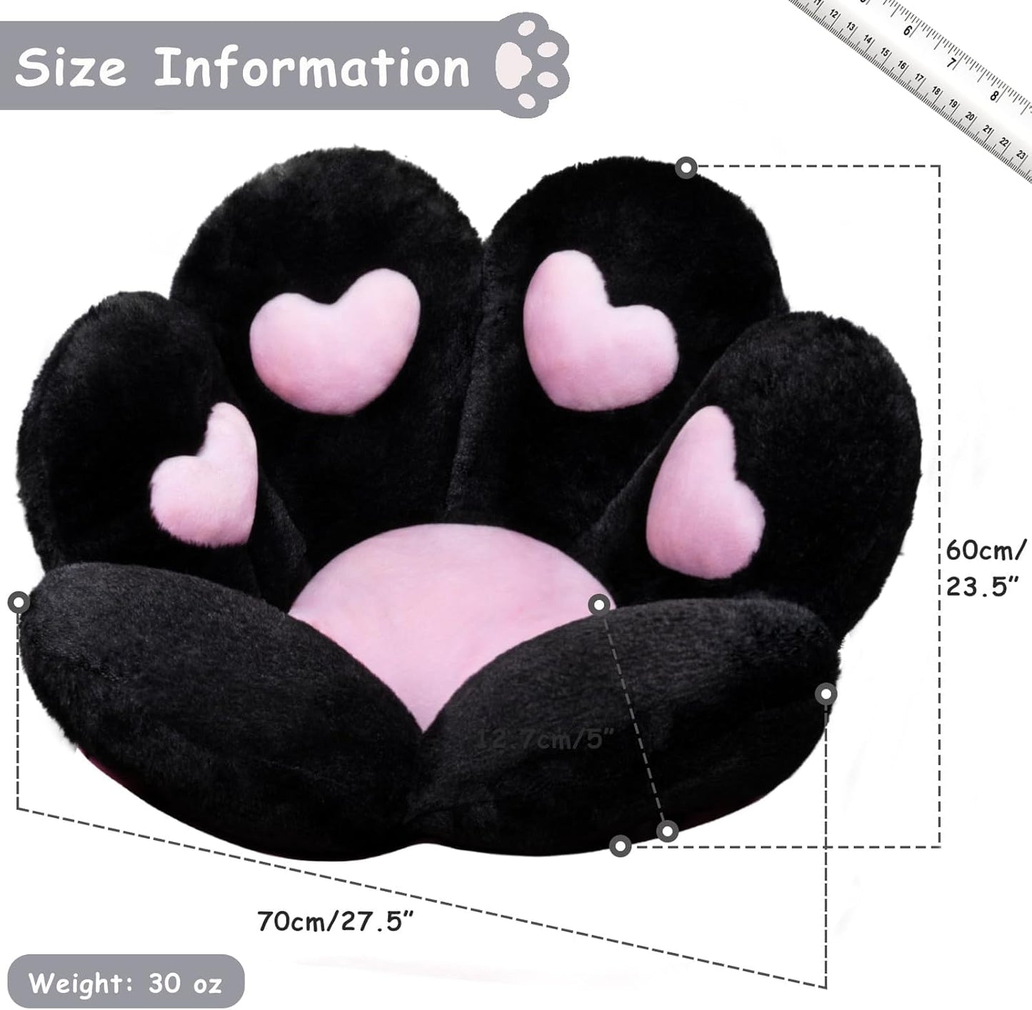 Cat Paw Cushion Kawaii Office Chair Cushion Comfy Plush Gaming Chair Cushion Kawaii Seat Cushion for Girl, Cute Gaming Accessories Room Bedroom Decorate 28"x 24" (Black)