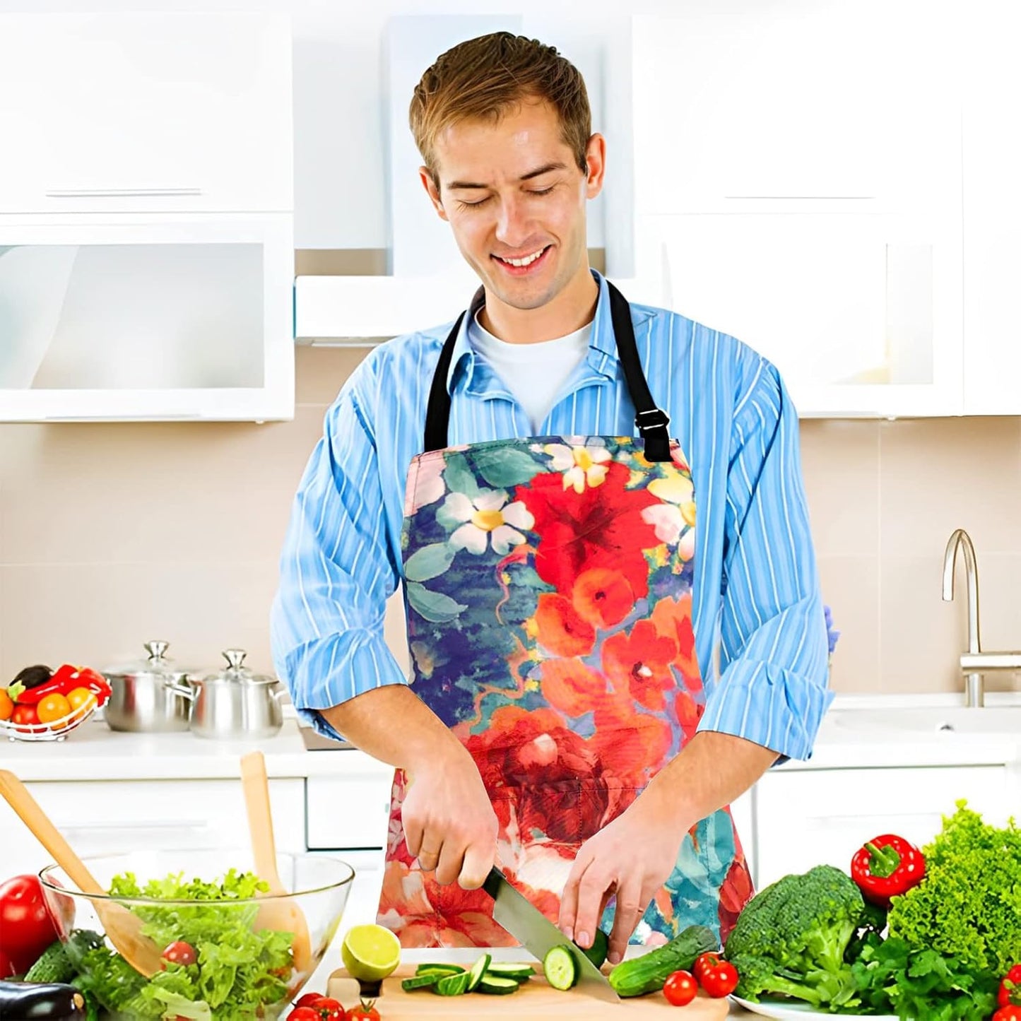 Sosolong Adjustable Waterproof Apron Bib Apron with 2 Pockets Cooking Kitchen Aprons for Women Men Chef