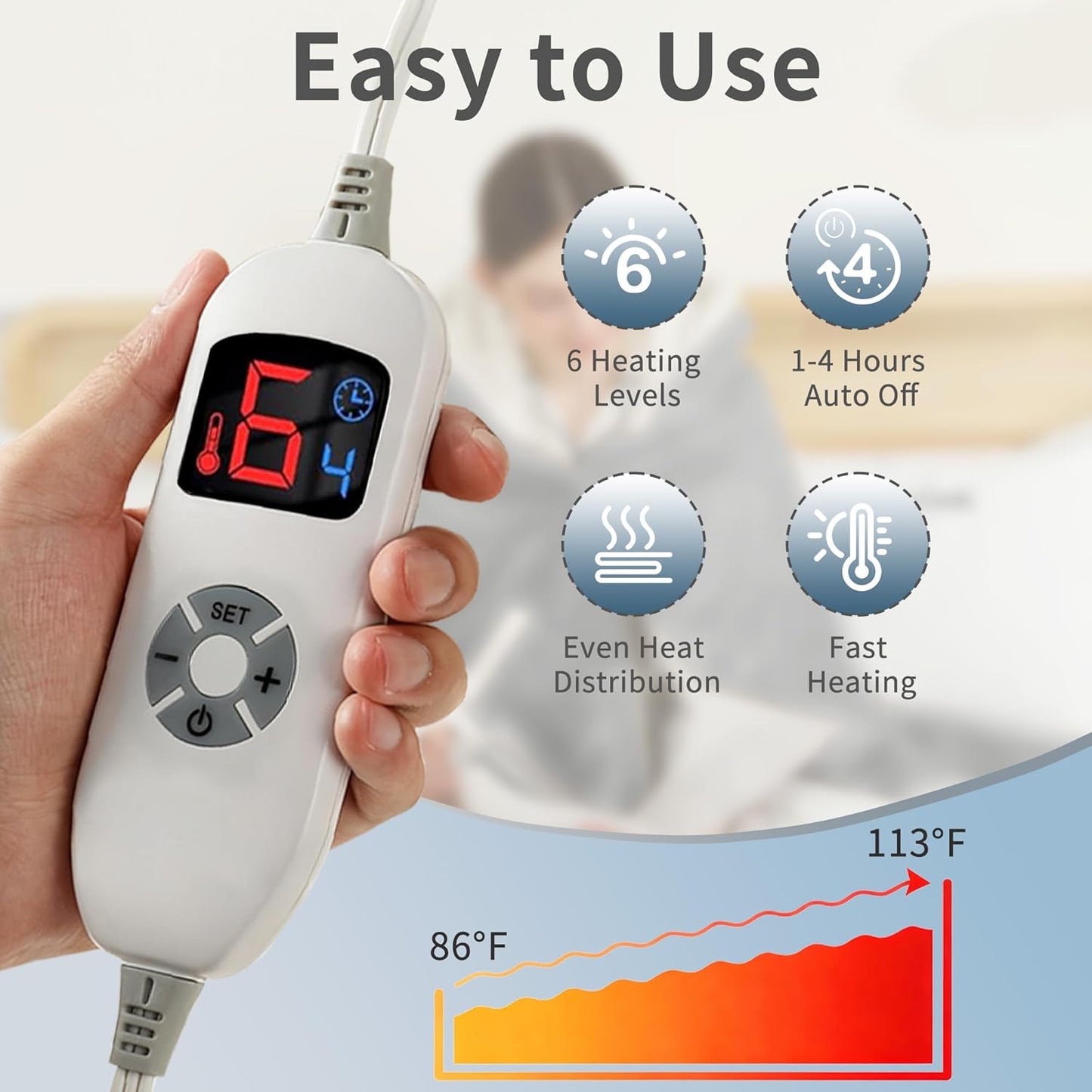ESTINGO Wearable Electric Throw Heated Blanket with Foot Pocket, Heated Electric Blanket with Sleeves, 6 Heating Levels and 1-4H Timer, Heated Hoodie Women for Mom Grandma 50"×70" Grey