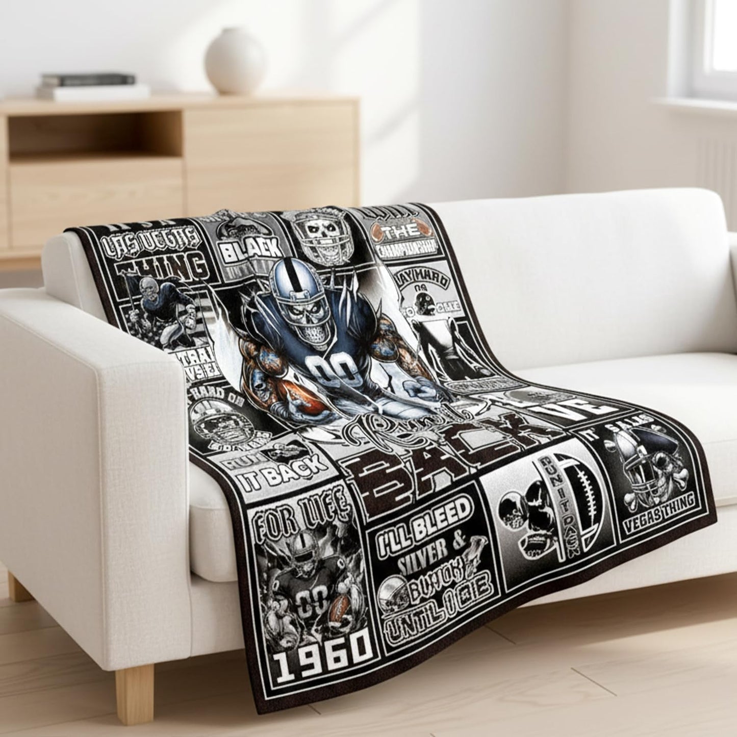 Football Throw Blanket Gifts - Sport Team Player Gift for Men, Christmas Birthday Sports Gifts for Boys Football Coach Fan Lovers, Black White Skeleton Cozy Flannel Throw Blanket 59"X 51"