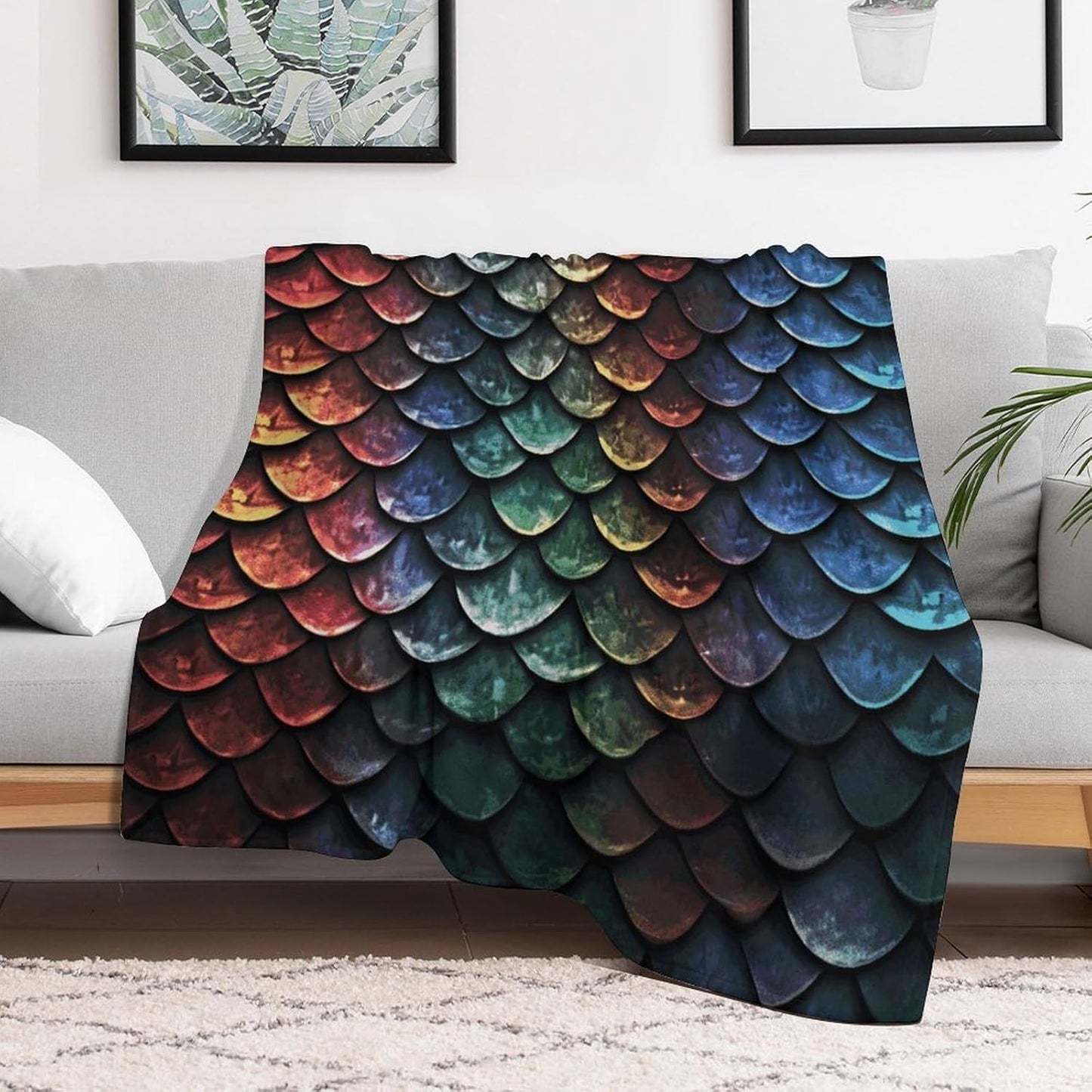 Dragon Scale Throw Blanket for Couch Super Soft Warm Lightweight Throw Blankets Cozy Flannel Bed Blanket Cute Decorative Blankets for All Seasons Home Decor Gift 30"*40"（76 * 100cm）