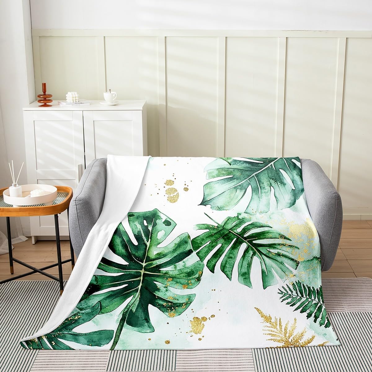 Erosebridal Palm Trees Fleece Throw Blanket Spring Summer 40x50 Inch Tropical Green Leaves Flannel Blanket,Luxury Soft Hawaii Theme for Women Adults