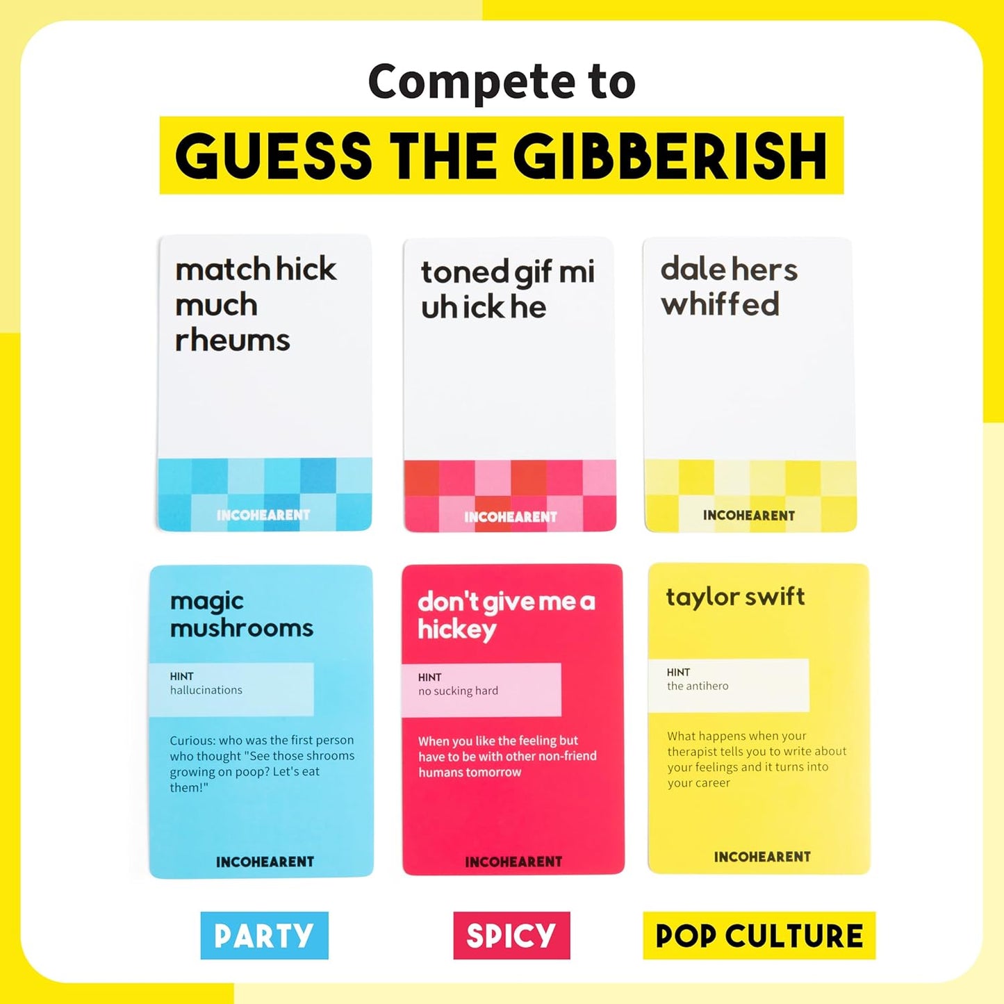 Incohearent, The Guess The Gibberish Party Game by Relatable, A Funny Card Game for Adults, Great for Bachelorette Party Games or Game Night Games, Includes 300 Cards