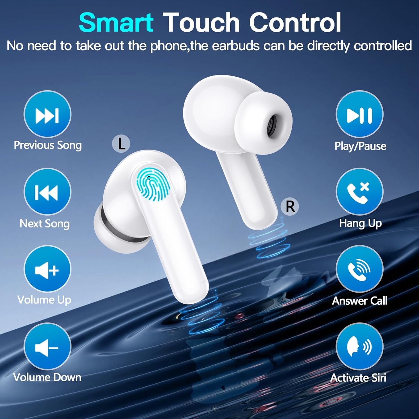 kurdene P3 Wireless Earbuds Bluetooth 5.3 Headphones, Deep Bass Stereo with Microphone Earphones in-Ear, Immersive Premium Sound Ear Buds for iPhone, Android-Clear