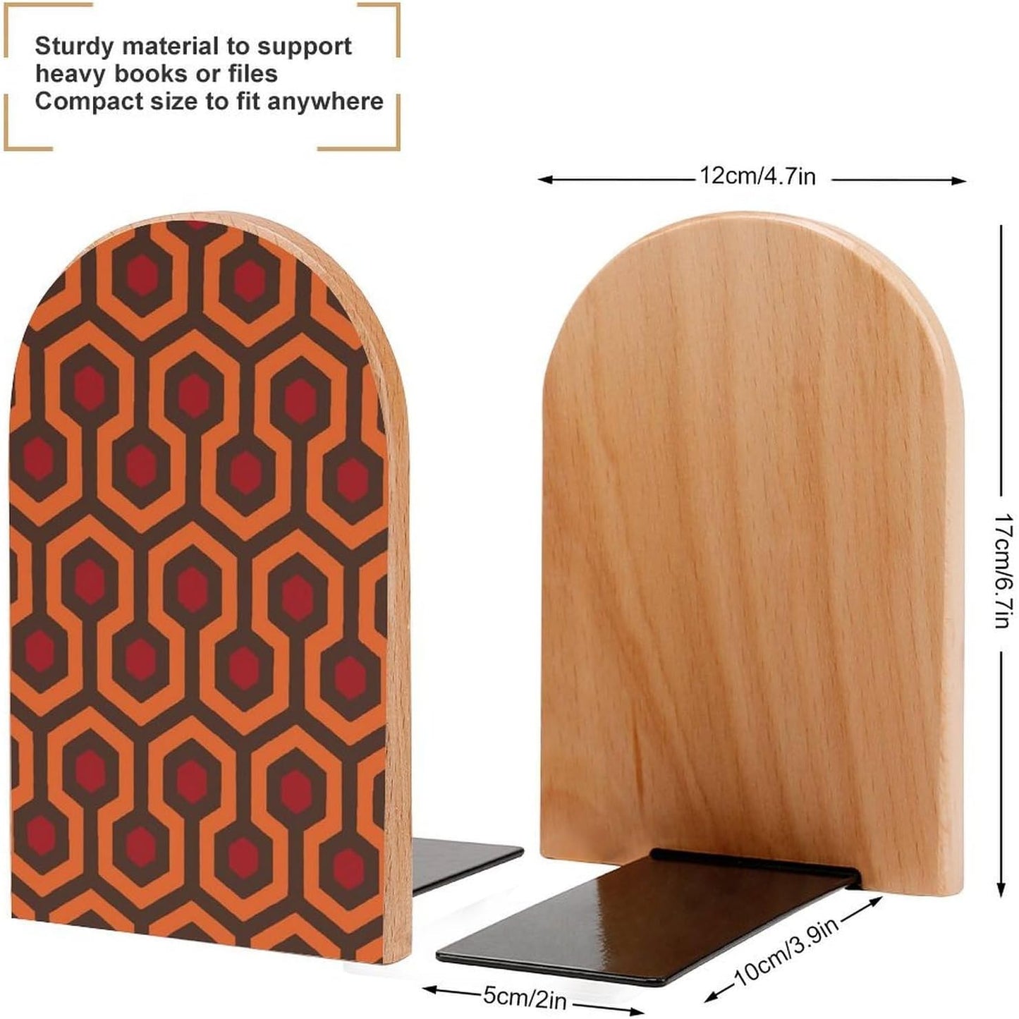 Shining Overlook Wooden Bookend Non-Slip Book Ends Heavy Duty Book Stopper with Metal Base Books Holderd Decorative Bookends Stands Firmly for Office Supplies