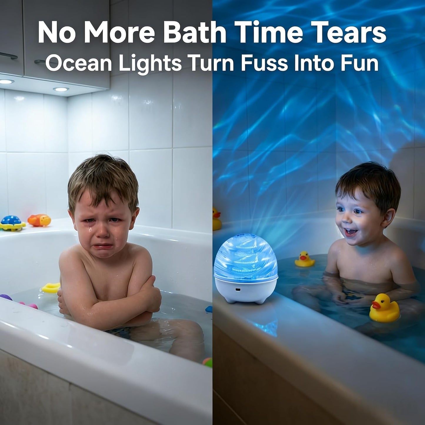 Bath Lights for Kids, 2400mAh Cordless Ocean Projector with Remote & Touch Control, Splash-Resistant Rechargeable Shower Light (Not Waterproof), 16 Colors & 4 Modes for Bath Time & Bedroom