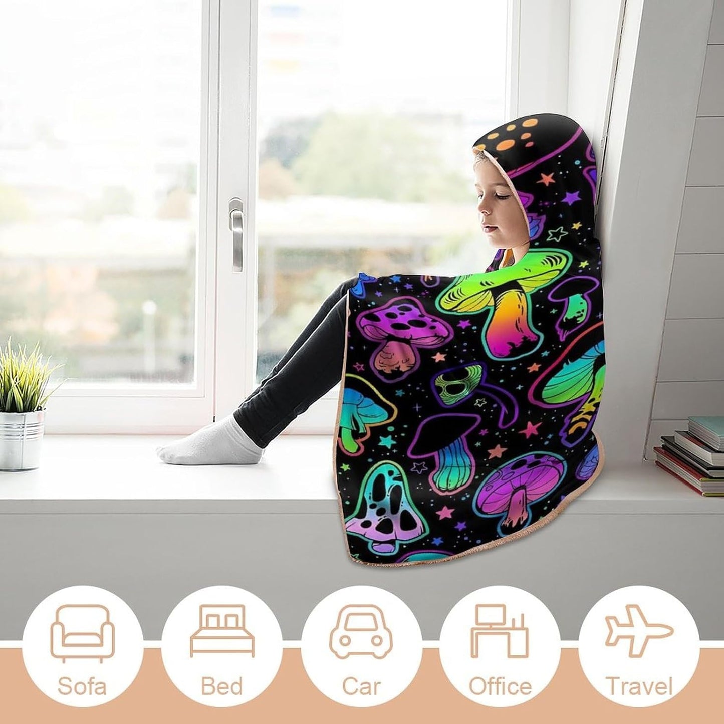 Mushroom Hooded Blanket Mushrooms Gifts for Women Soft Fleece Flannel Mushrooms Wearable Blanket Hoodies All Season Plant Blankets for Bed Room Decorative-C3-L