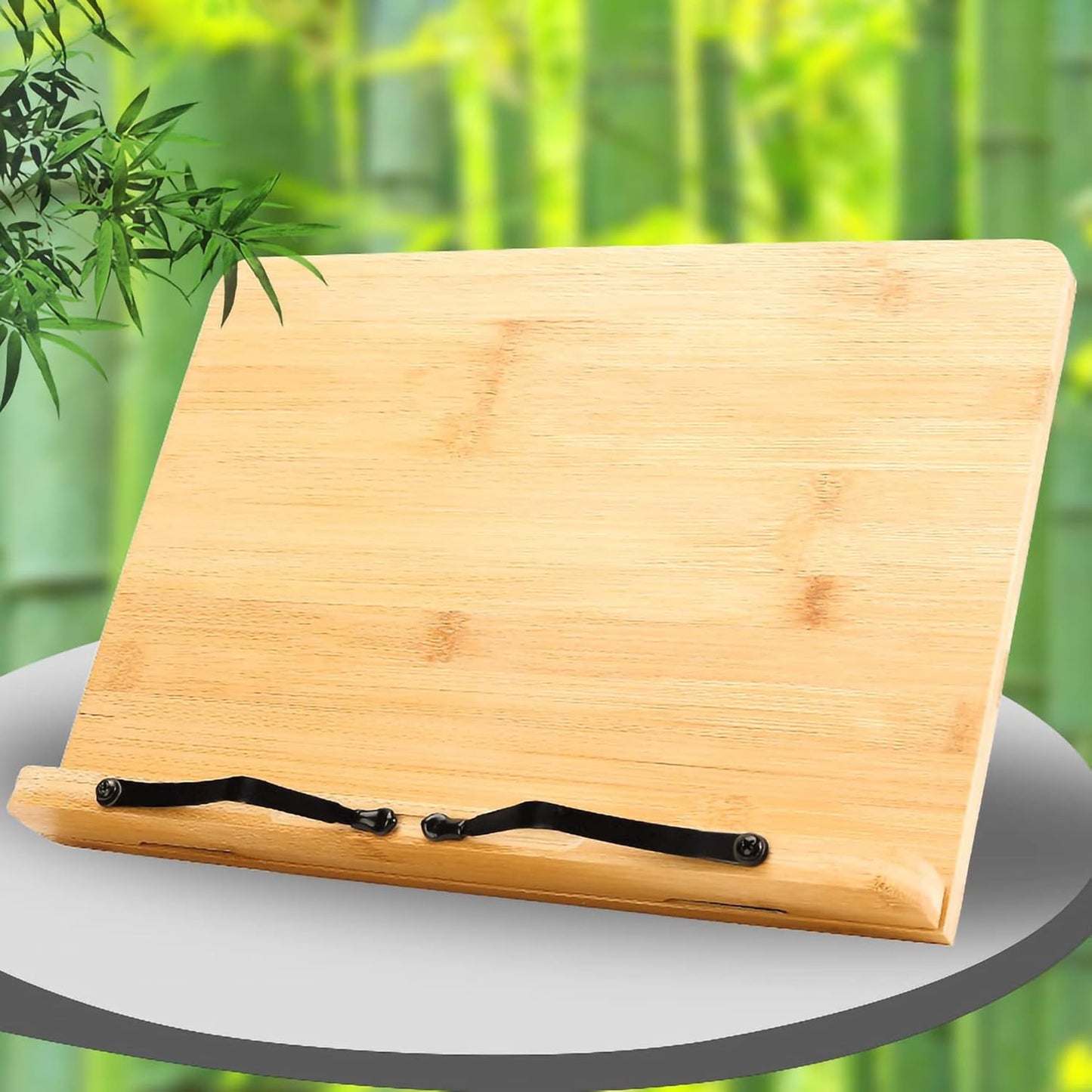Bamboo Book Stand, Large Cookbook Holder Reading Book Holder with Adjustable Height, Foldable Wooden Cooking Bookstand for Textbook, Receipe, Music Books, Tablet (13.4" x 9.4") 15658-2D