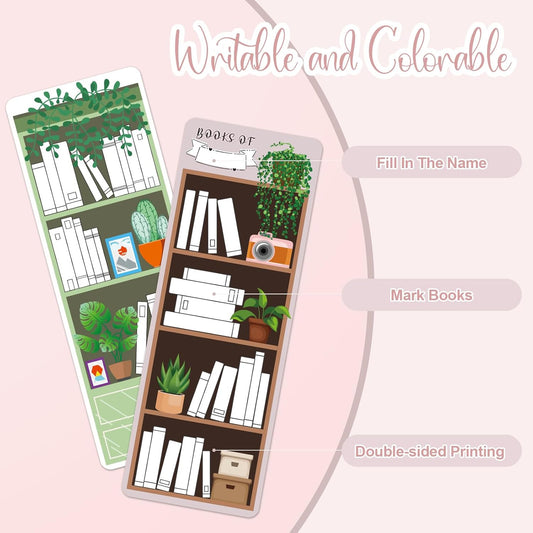 100 Pieces Book Tracker Bookmarks Bookshelf Design Double-Sided Reading Page Markers Bookmarks for Book Lovers Cute Book Marks for Reading Women Students School Supplies Gifts