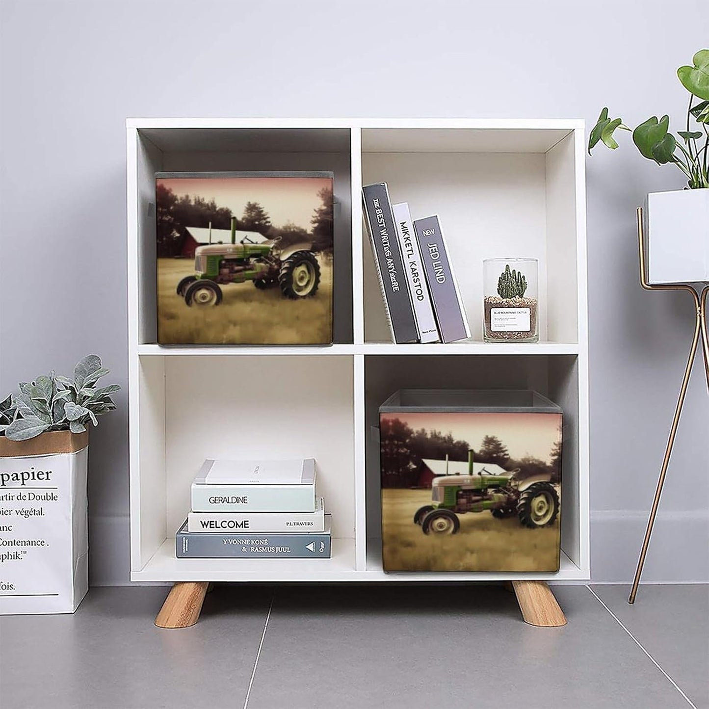 Old Tractor Photo Farm Storage Bins with Handles Fashion Large Storage Cubes Sturdy Foldable Storage Boxes Space-Saving Storage Baskets for Home Office Clothes Closet Organizers