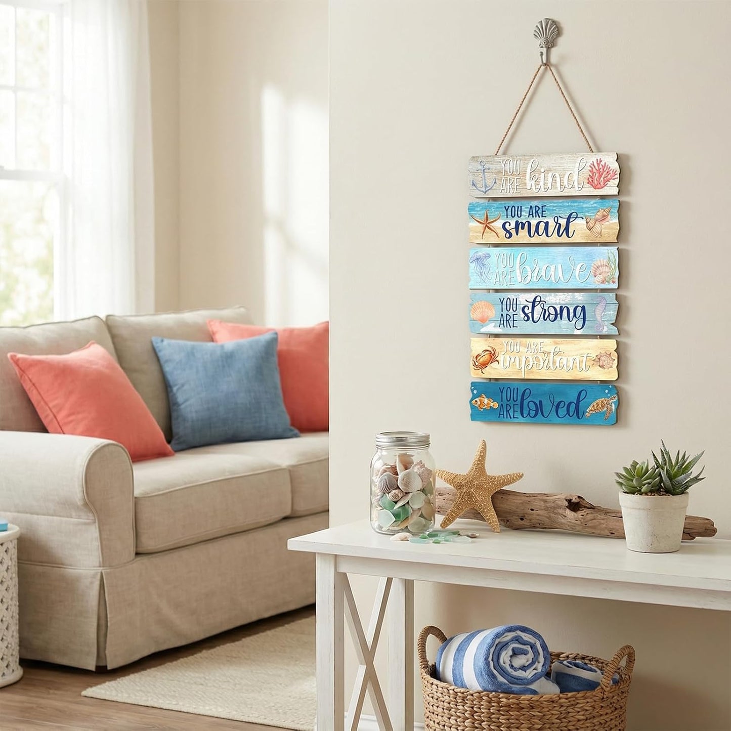 Summer Beach Wooden Wall Decor Summer Ocean Motivational Wall Art Room Decor Wooden Hanging Sign Decorations for Bedroom Bathroom Office Home Inspirational Quotes Signs Living Room Door Decorations