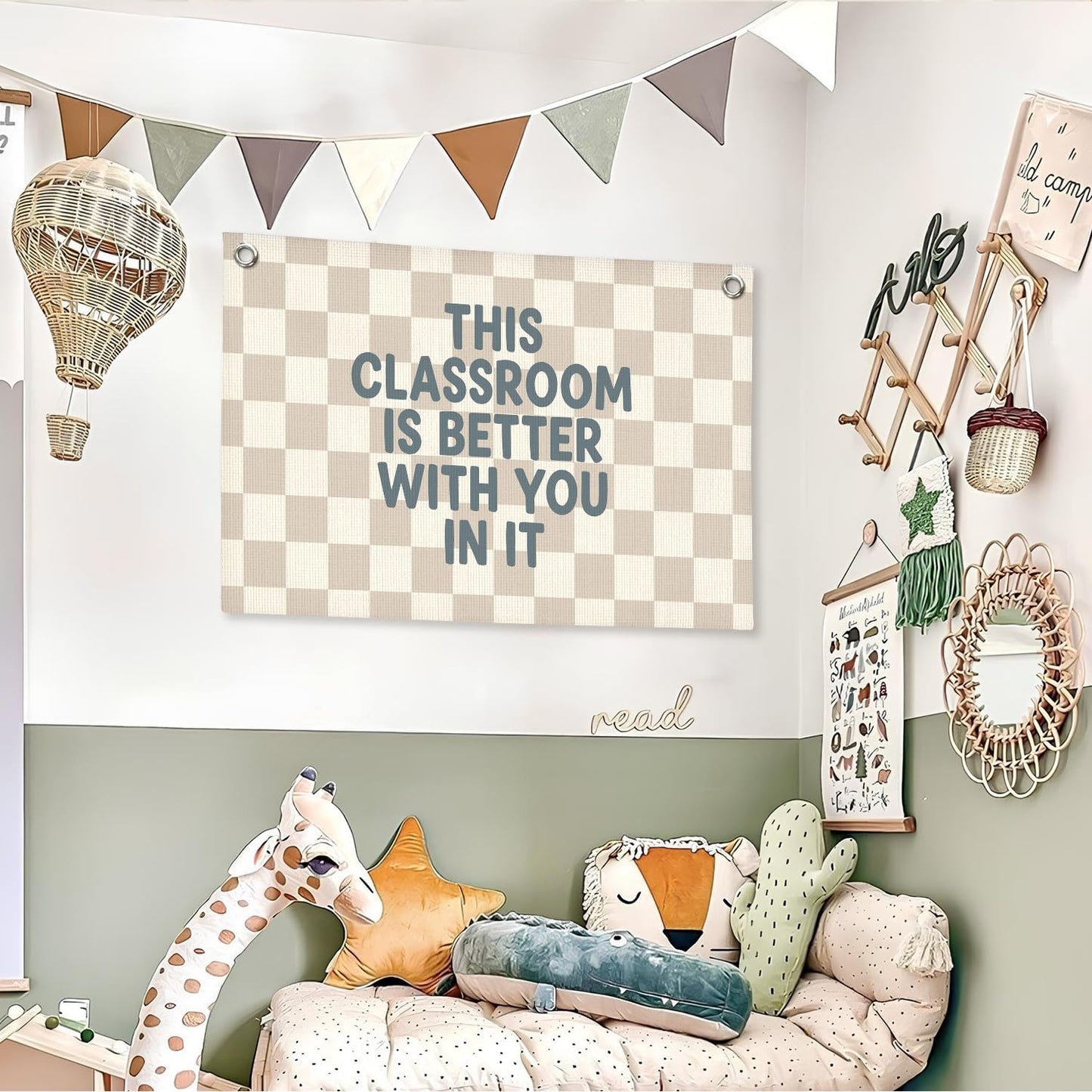 Boho Classroom Decor,Classroom Must Haves, Welcome Sign Canvas Banner Wall Hanging Banner Flag, Positive Affirmations Back To School This Classroom Is Better With You In It 30x20 inchs