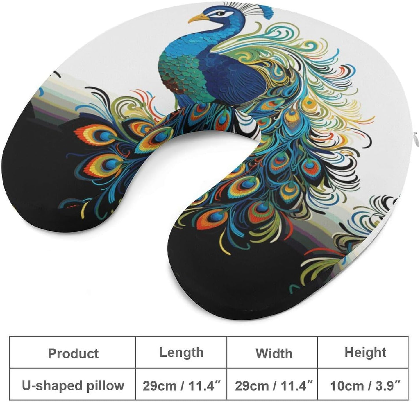 Peacock Pattern Neck Pillow Memory Foam U Shaped Pillows Portable Pillows for Shoulder Travel Head Support Pillow with Concealed Zipper for Airplane Car Home Office