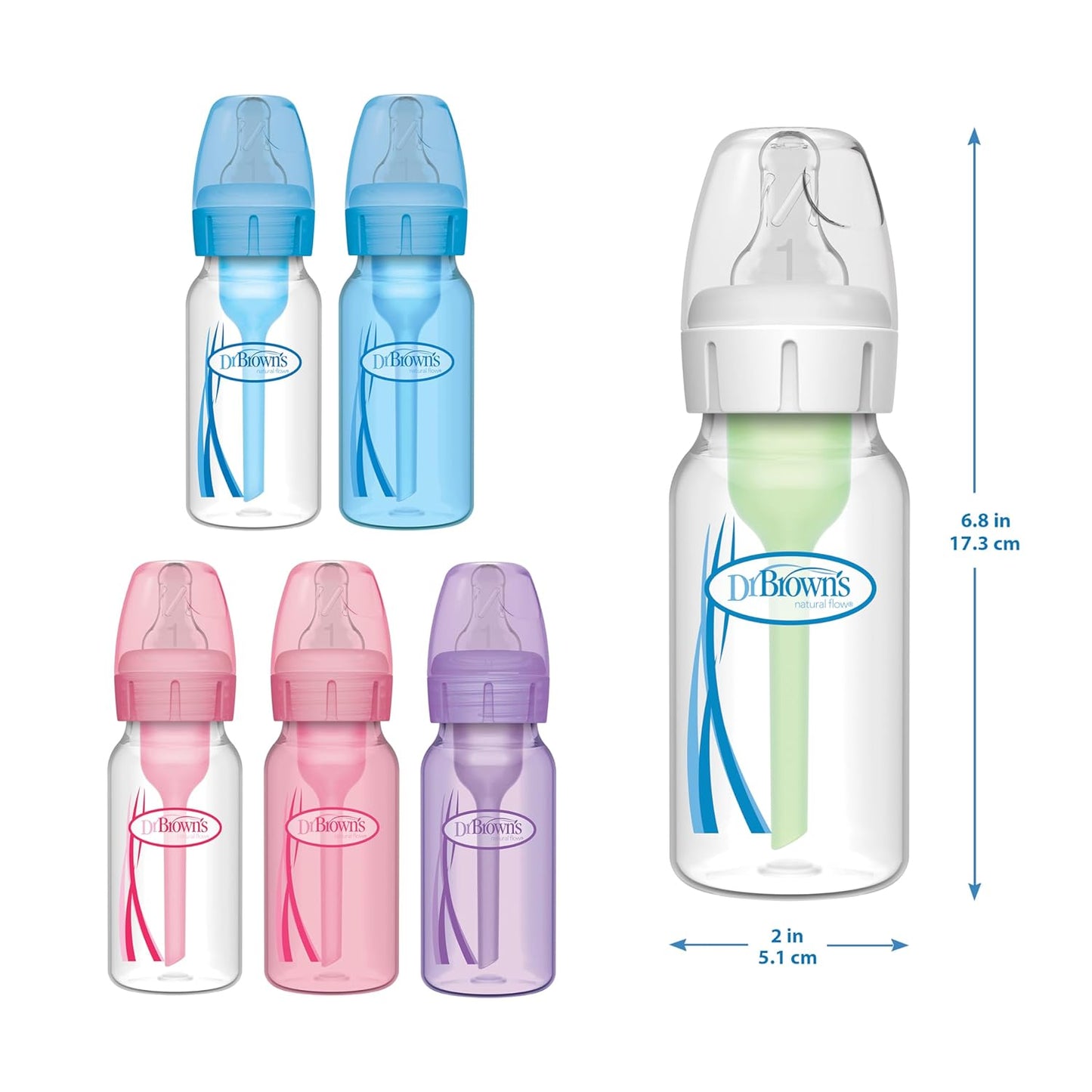 Dr. Brown's Anti-Colic Baby Feeding Set with Slow Flow Nipples, Travel Caps, Silicone Pacifier - Pink