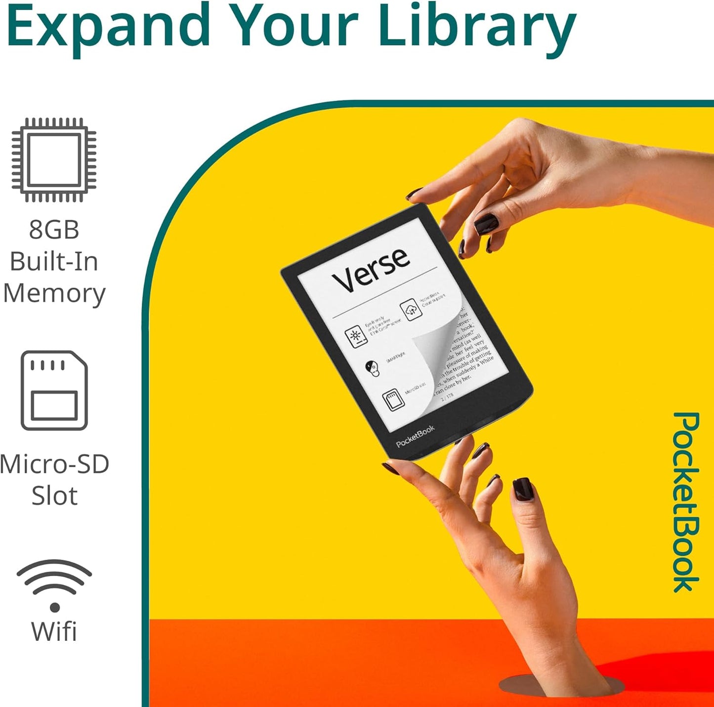 PocketBook Verse E-Reader | Eye-Friendly 6'' E-Ink Carta™ HD Touchscreen | Adjustable SMARTlight | Up to 1 Month of Battery Life | WiFi & Memory Card Slot | E-Book Reader in Bright Blue