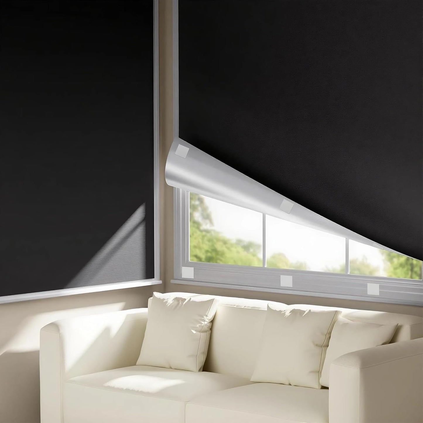 Portable Blackout Curtains for Bedroom (42" x 60"), Black Out Window Cover, No Drill Blackout Shades with Hook&Loop, for Nursery, Travel, Dorm, Apartment (Black)