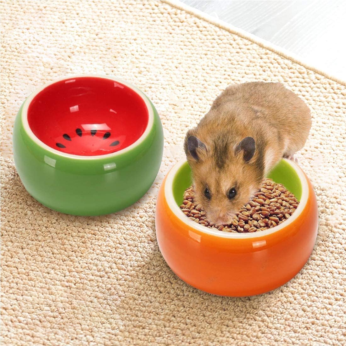 Hamiledyi 2PCS Hamster Bowl Ceramic Food Water Feeding Dish for Gerbil Mouse Rat Hedgehog Sugar Glider