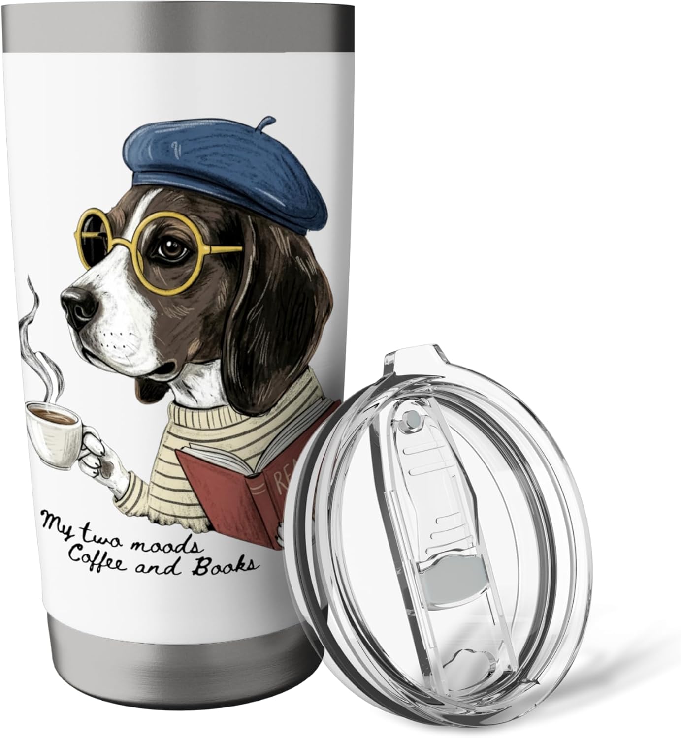 Dog Reading Book Coffee Dark Academia Intellectual Reader Stainless Steel Insulated Tumbler