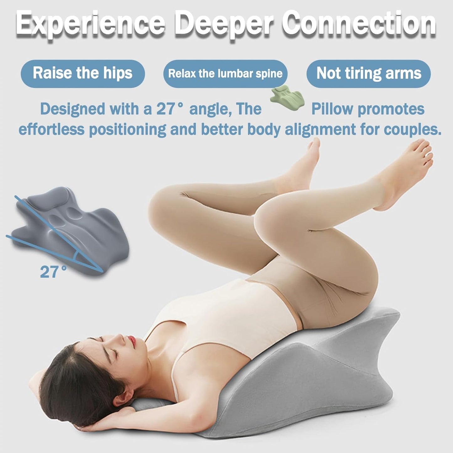 27 Degree Couples Pillow - Intimacy Pillows for Couples, Memory Foam Cushion for Intimacy Support & Back, Waist and Neck Support (Black)