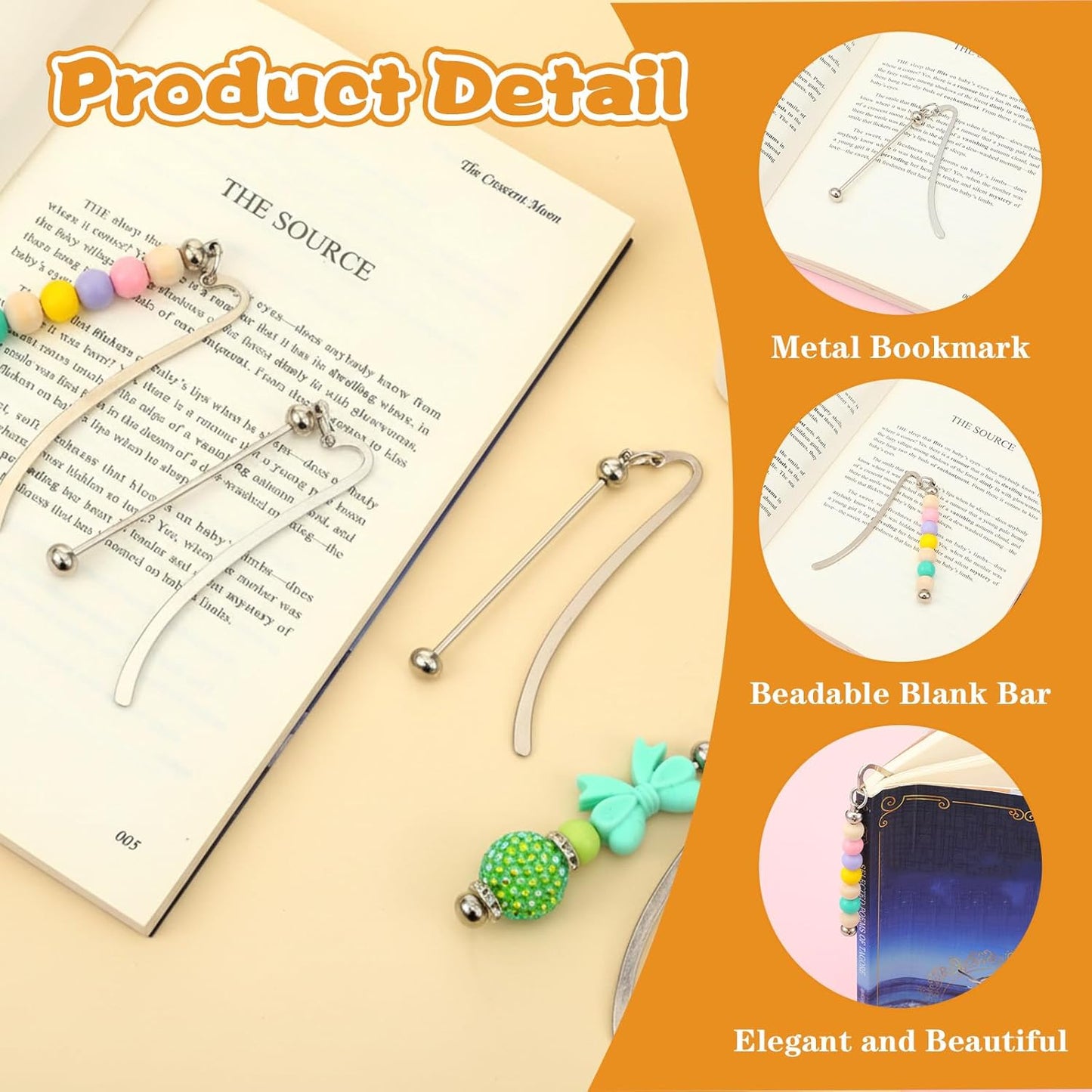 Hecila Beadable Bookmarks DIY Metal Blank Bar Bookmark for Beads 10PCS Modern Blank Beaded Bar Beading Bookmarks Bars Bead Craft Jewelry Pendant Charm Gift for Book Lovers Teacher Office Supplies