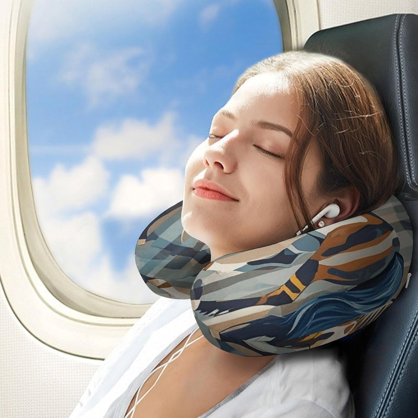 Horse Stripes Pattern Neck Pillow Memory Foam U Shaped Pillows Portable Pillows for Shoulder Travel Head Support Pillow with Concealed Zipper for Airplane Car Home Office