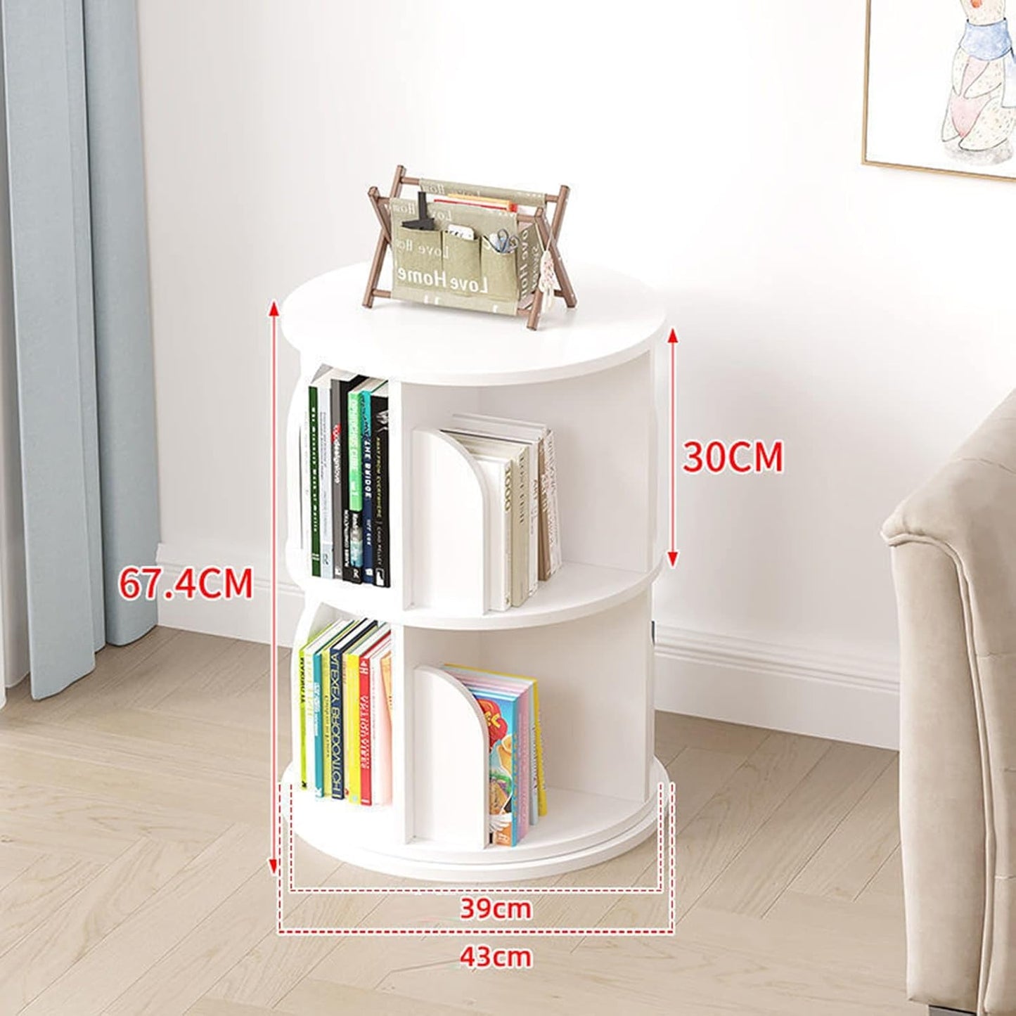 2-Tier Solid Wood Rotating Bookshelf, Space-Saving Bookcase Organizer for Student Dorms, Living Room & Office - Stylish Home Decor & Storage Solution