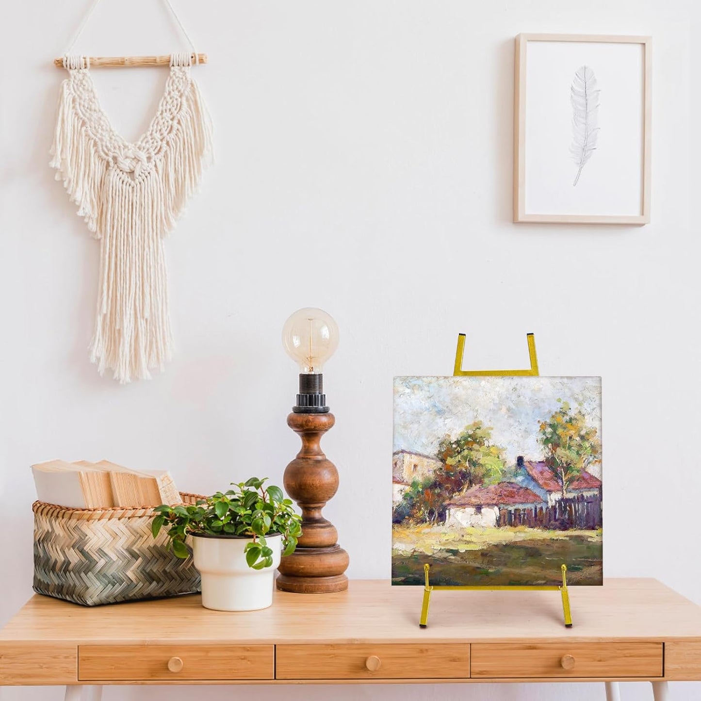Gold Tabletop Easel Stand, 16.5" Metal Picture Art Stand, Tripod Mirror Plate Stand Holder, Freestanding Easel Stand for Wedding Sign, Display Photo, Collectibles