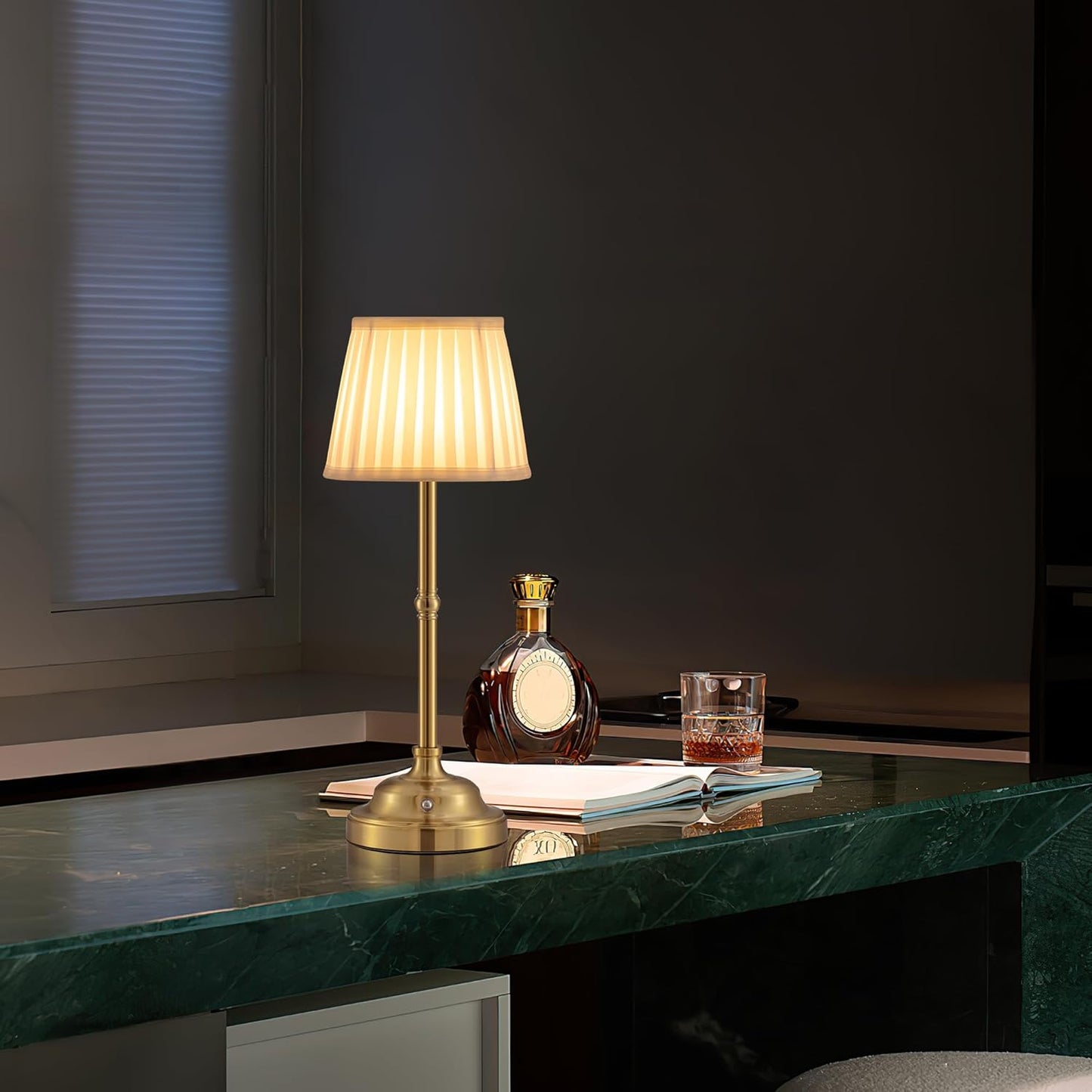 KDG Portables Cordless Table Lamp, Fabric Shade Desk Lamp, 4000mAh Rechargeable Battery Powered Lighting, Dimmable Light for Dining Room, Bedroom, Bedside, Bar, Night Light, Camping, Balcony (Gold)