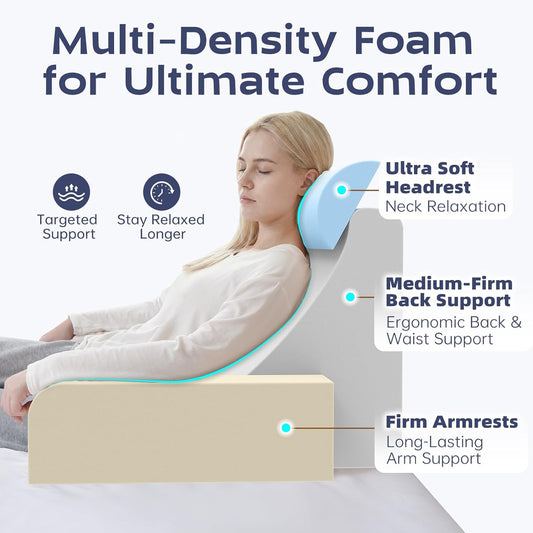 Vekkia Reading Pillow,Back Pillow for Bed Sitting Up Adult,Backrest Support Pillow with Build-in Arms & XL Pockets,Rest Chair for Reading,Gaming,Relaxing,Working or Watching TV in Bed/Floor-19'' Grey