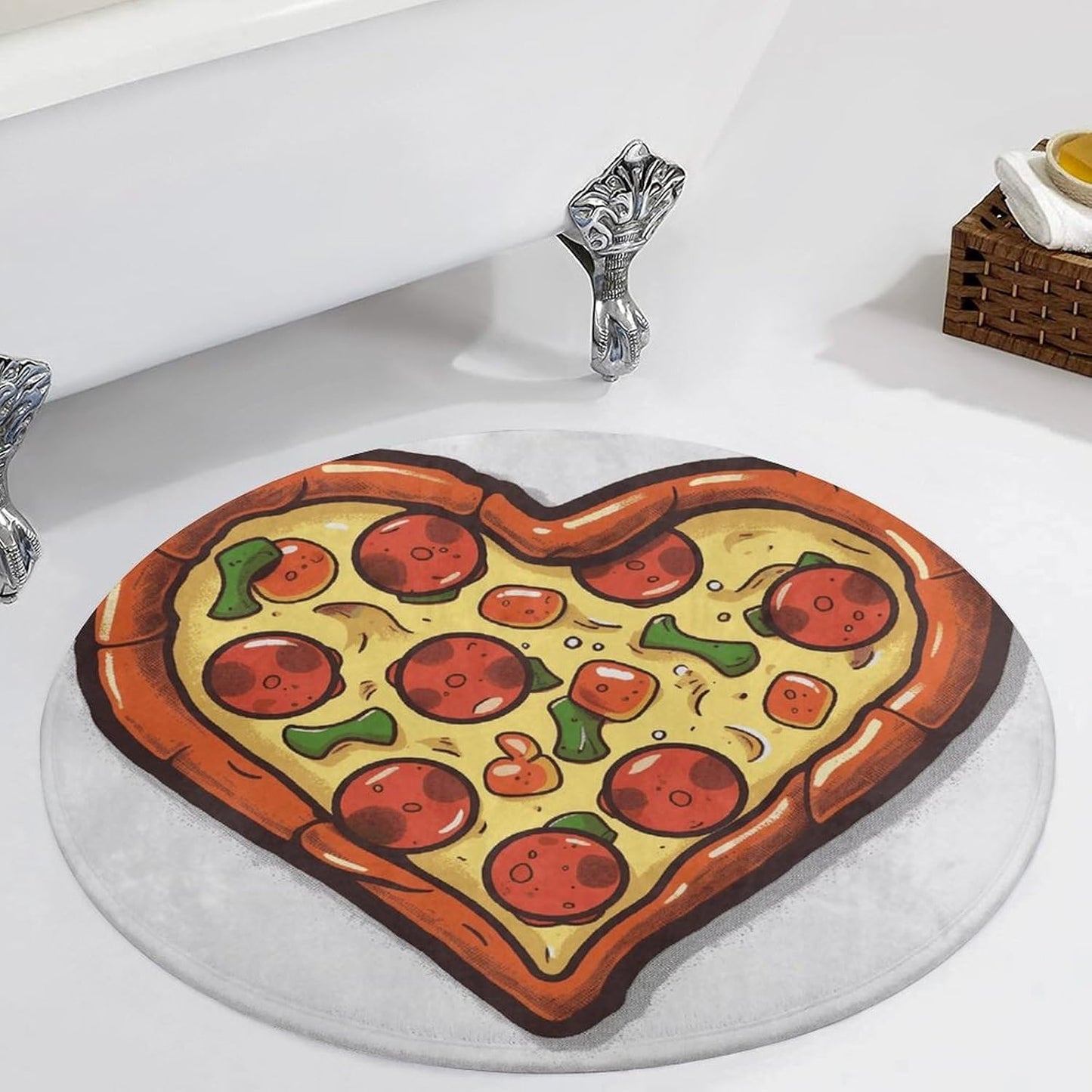 I Love Pizza Heart Circle Rug Retro Luxury Coral Velvet Floor Mat Non Slip Soft Indoor Floor Carpet Comfy Thickened Area Rugs Modern Aesthetic Minimalist Carpets for Home Decor